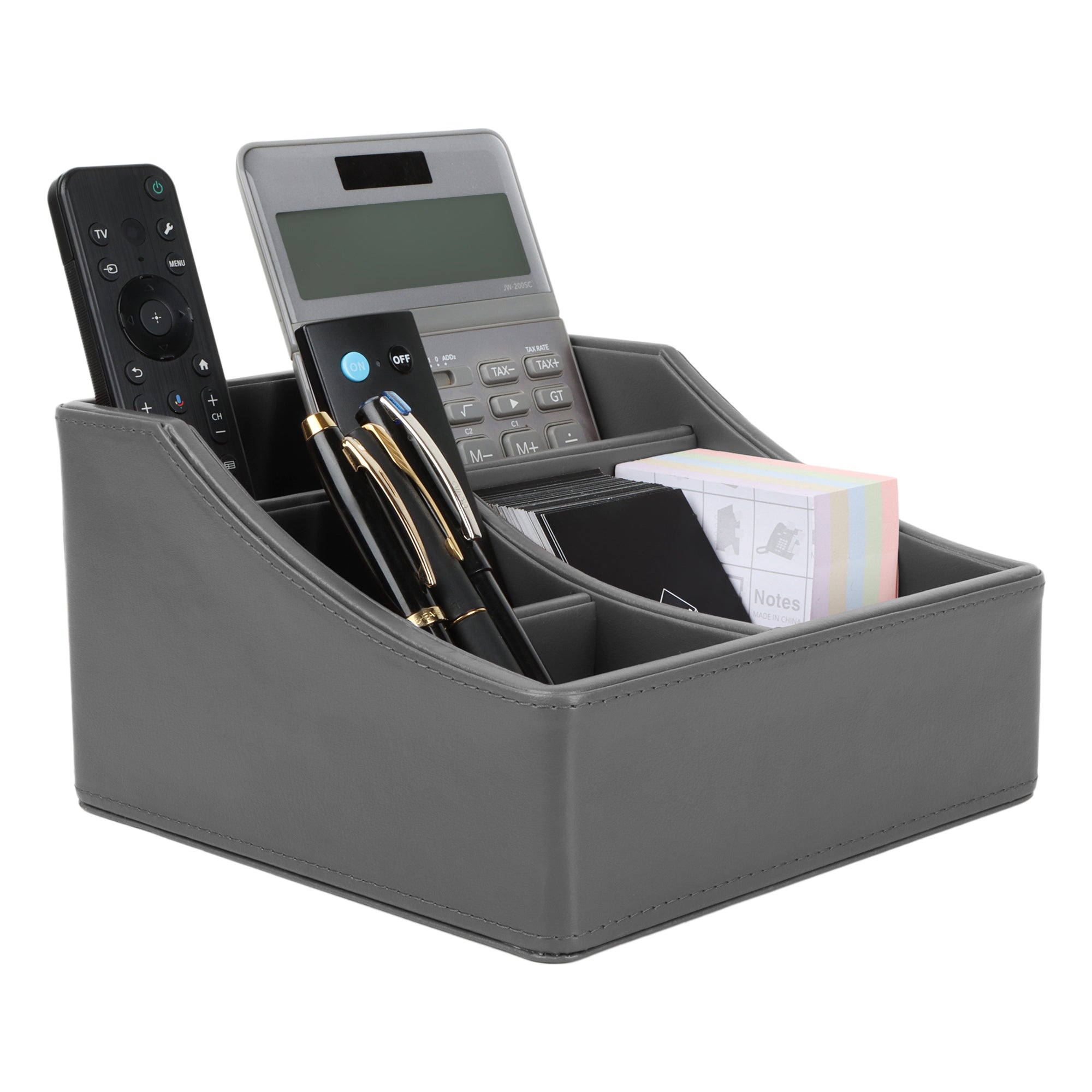 V-CUBE DESIGNS Premium Vegan Leather Desk Organizer - 4 Storage Compartments - Grey