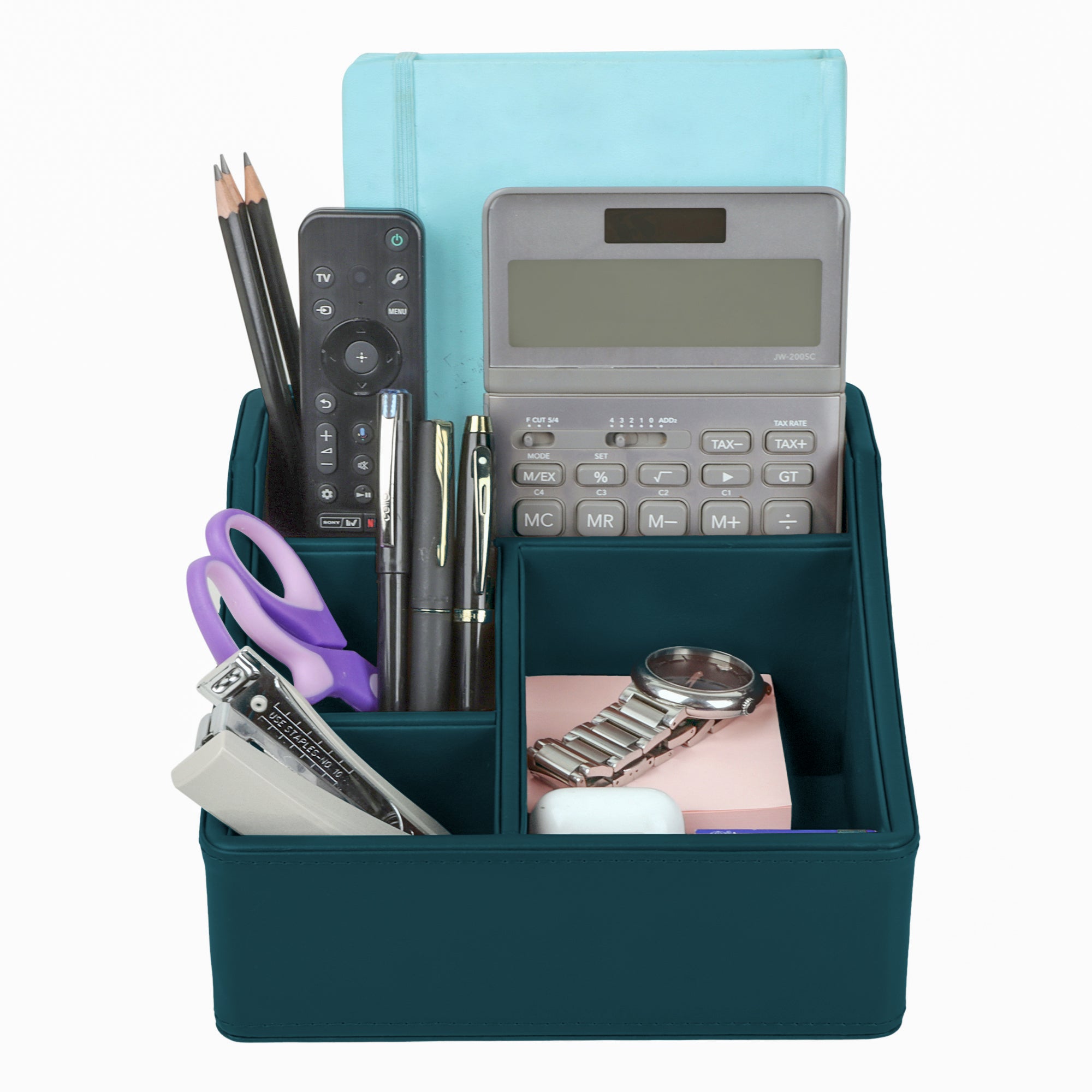 V-CUBE DESIGNS Premium Vegan Leather Desk Organizer - 4 Storage Compartments - Deep Teal