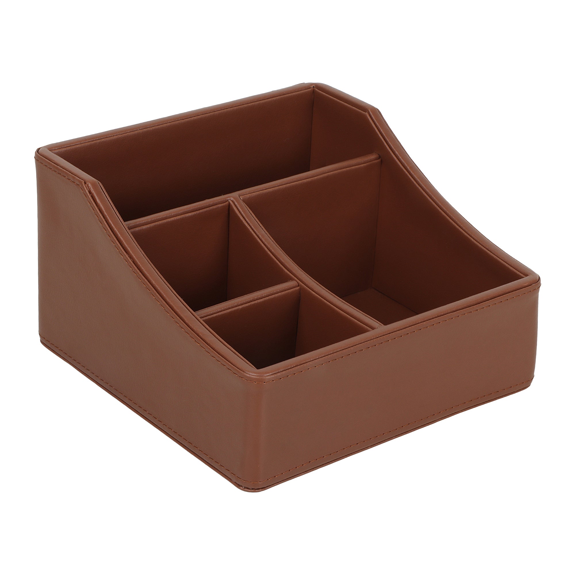 V-CUBE DESIGNS Premium Vegan Leather Desk Organizer - 4 Storage Compartments -Tan