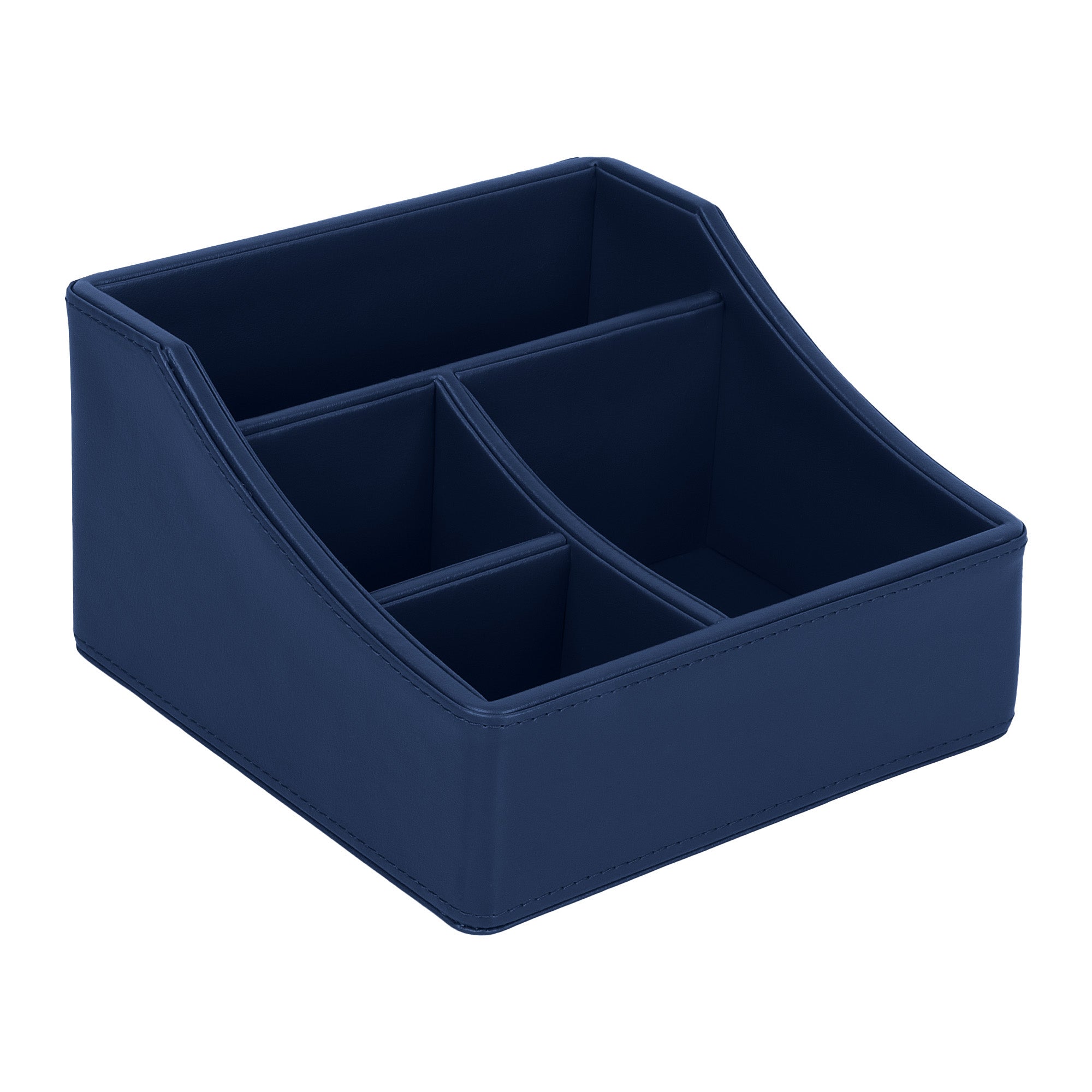 V-CUBE DESIGNS Premium Vegan Leather Desk Organizer - 4 Storage Compartments - Navy Blue