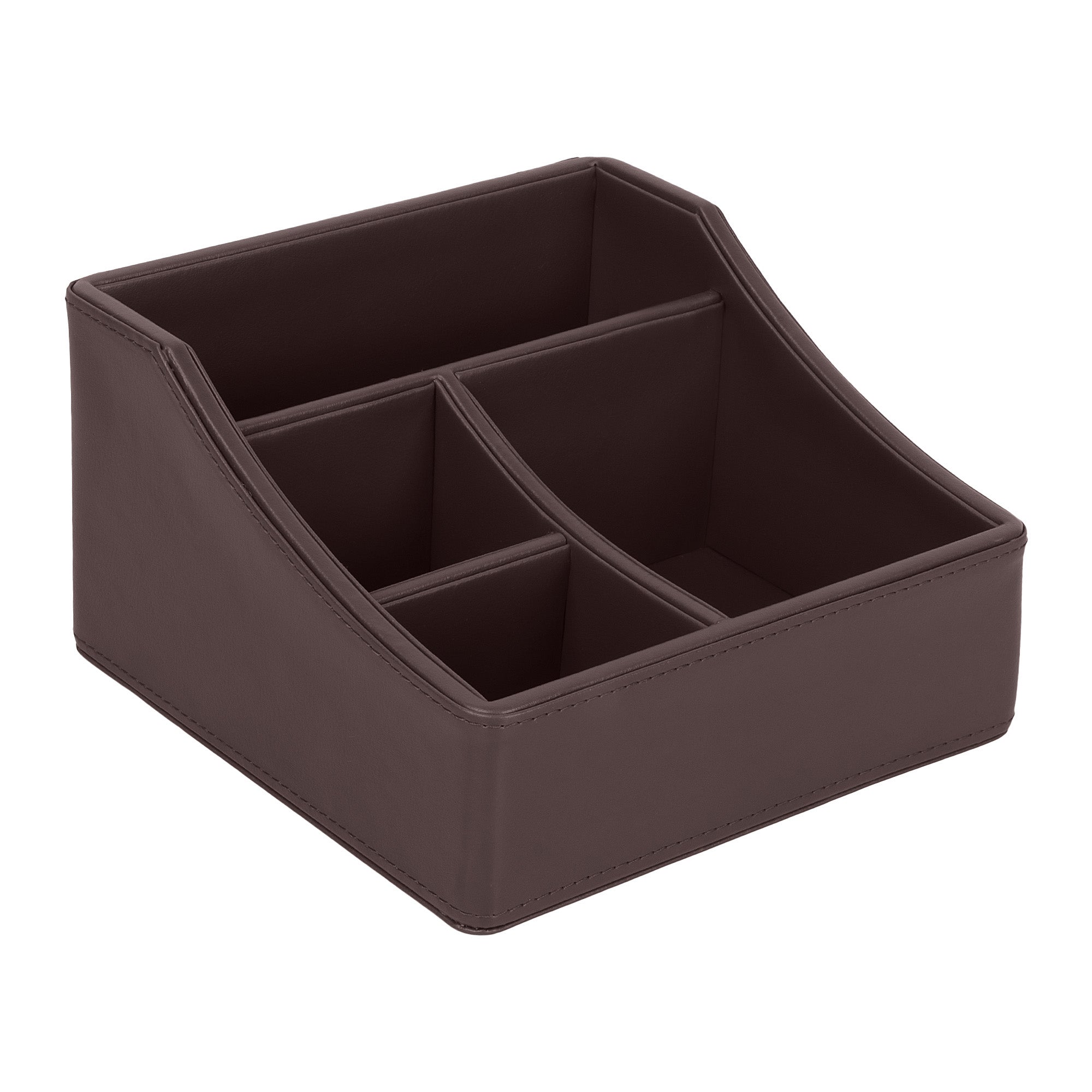 V-CUBE DESIGNS Premium Vegan Leather Desk Organizer - 4 Storage Compartments - Brown