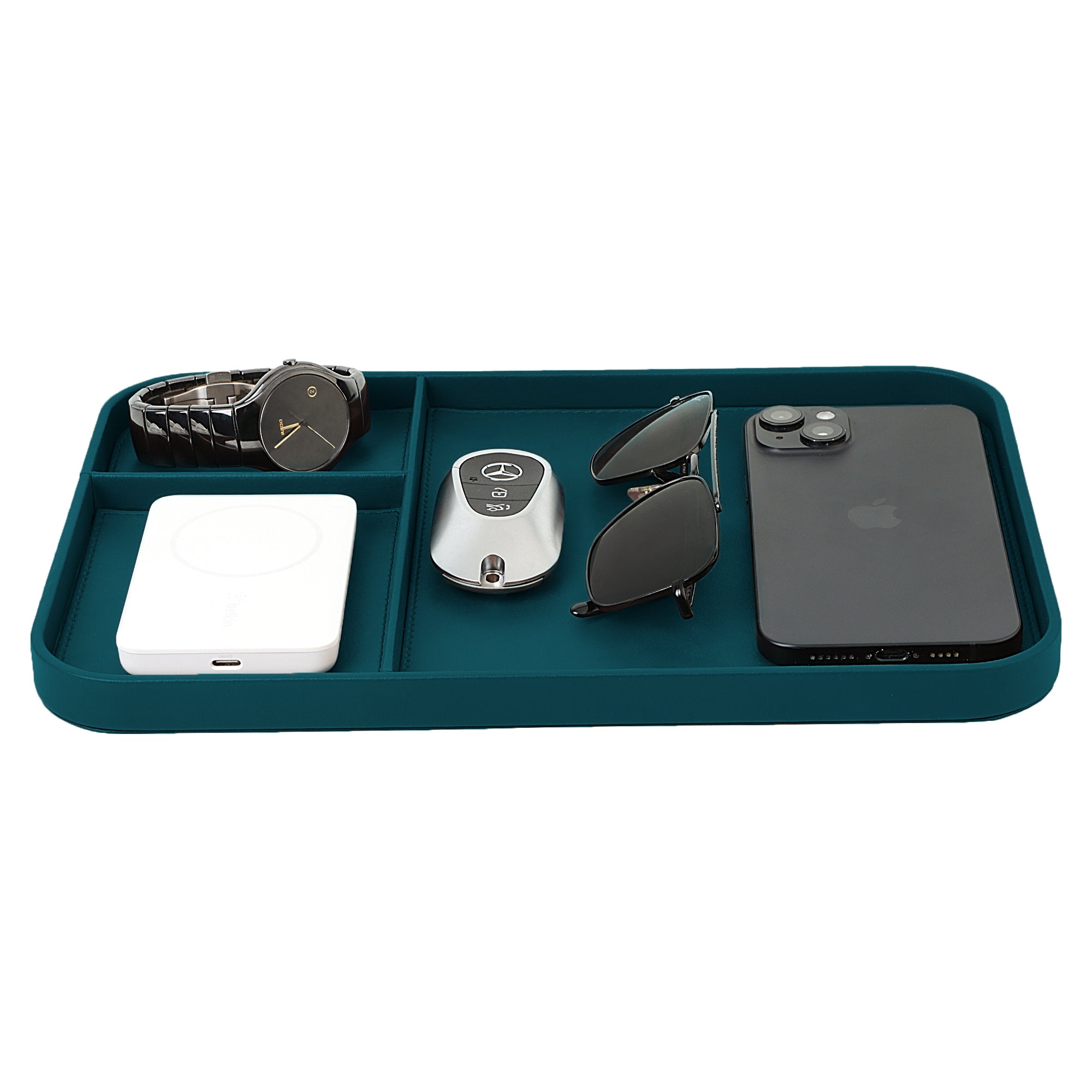 V-CUBE DESIGNS PREMIUM VEGAN LEATHER VALET TRAY (30X20.5 cm) - TEAL