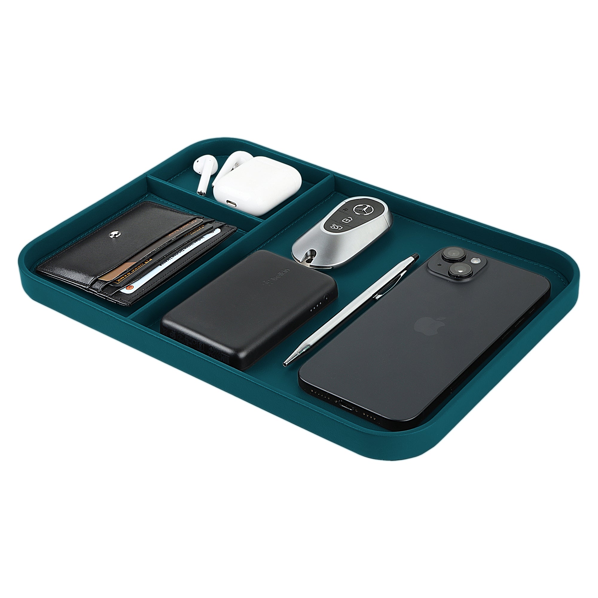 V-CUBE DESIGNS PREMIUM VEGAN LEATHER VALET TRAY (30X20.5 cm) - TEAL
