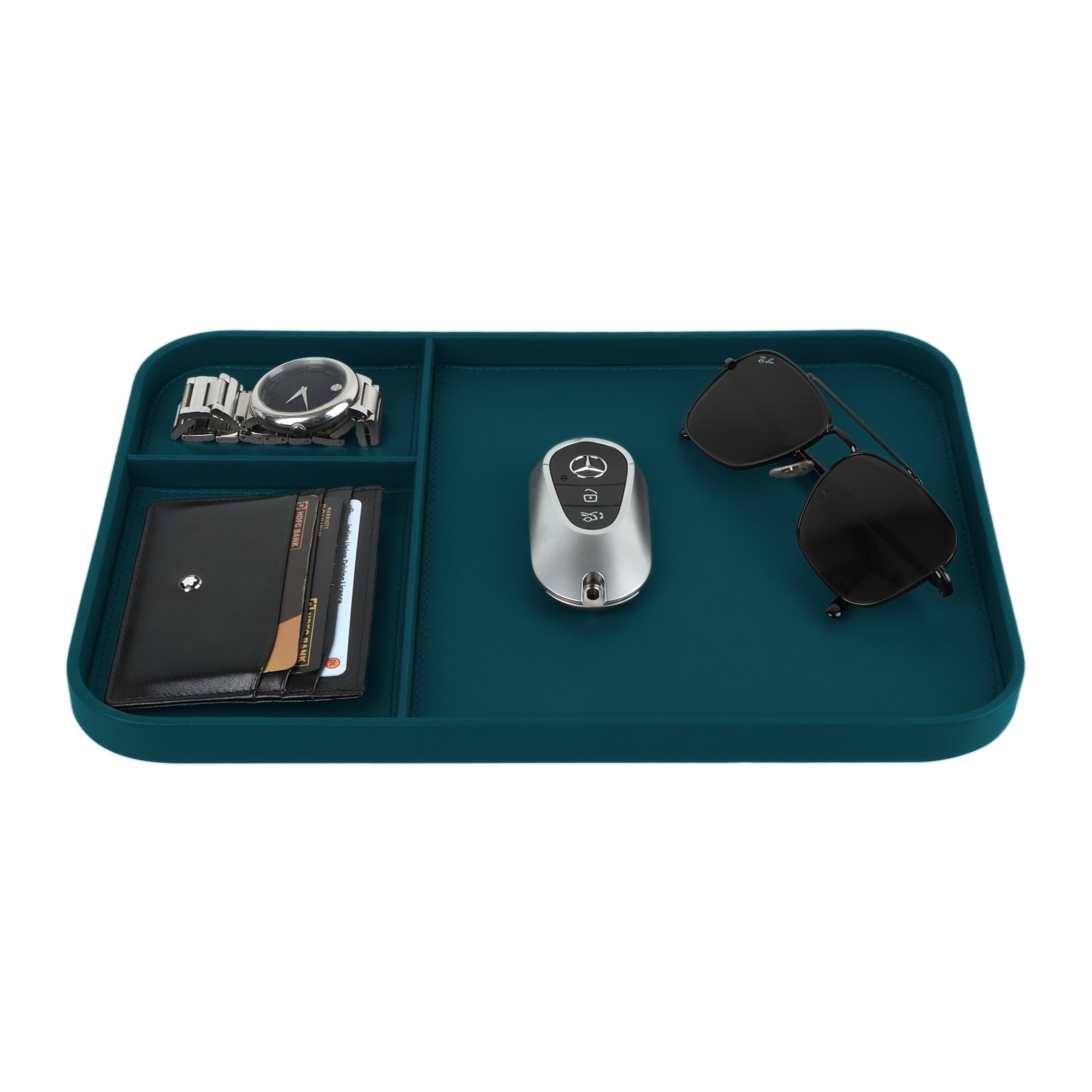 V-CUBE DESIGNS PREMIUM VEGAN LEATHER VALET TRAY (30X20.5 cm) - TEAL