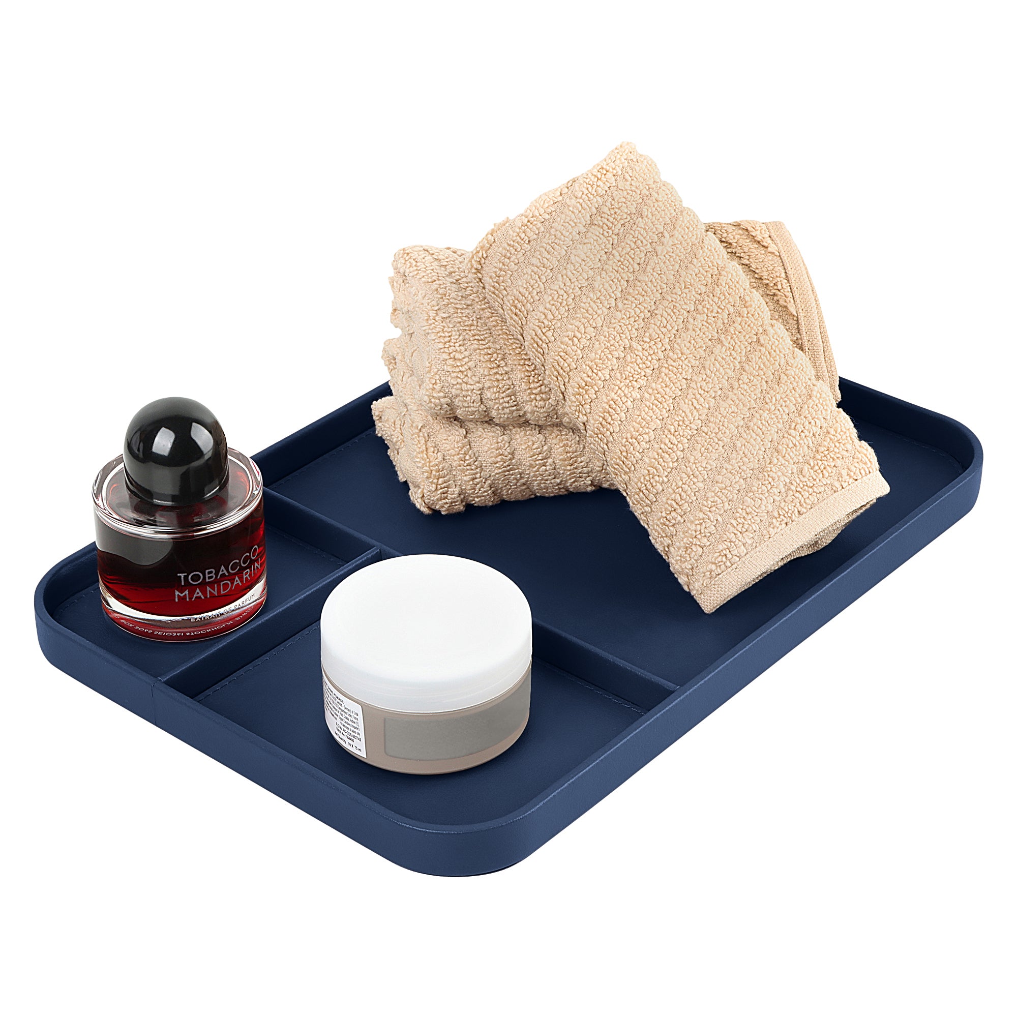 V-CUBE DESIGNS PREMIUM VEGAN LEATHER VALET TRAY (30X20.5 cm) - NAVY BLUE