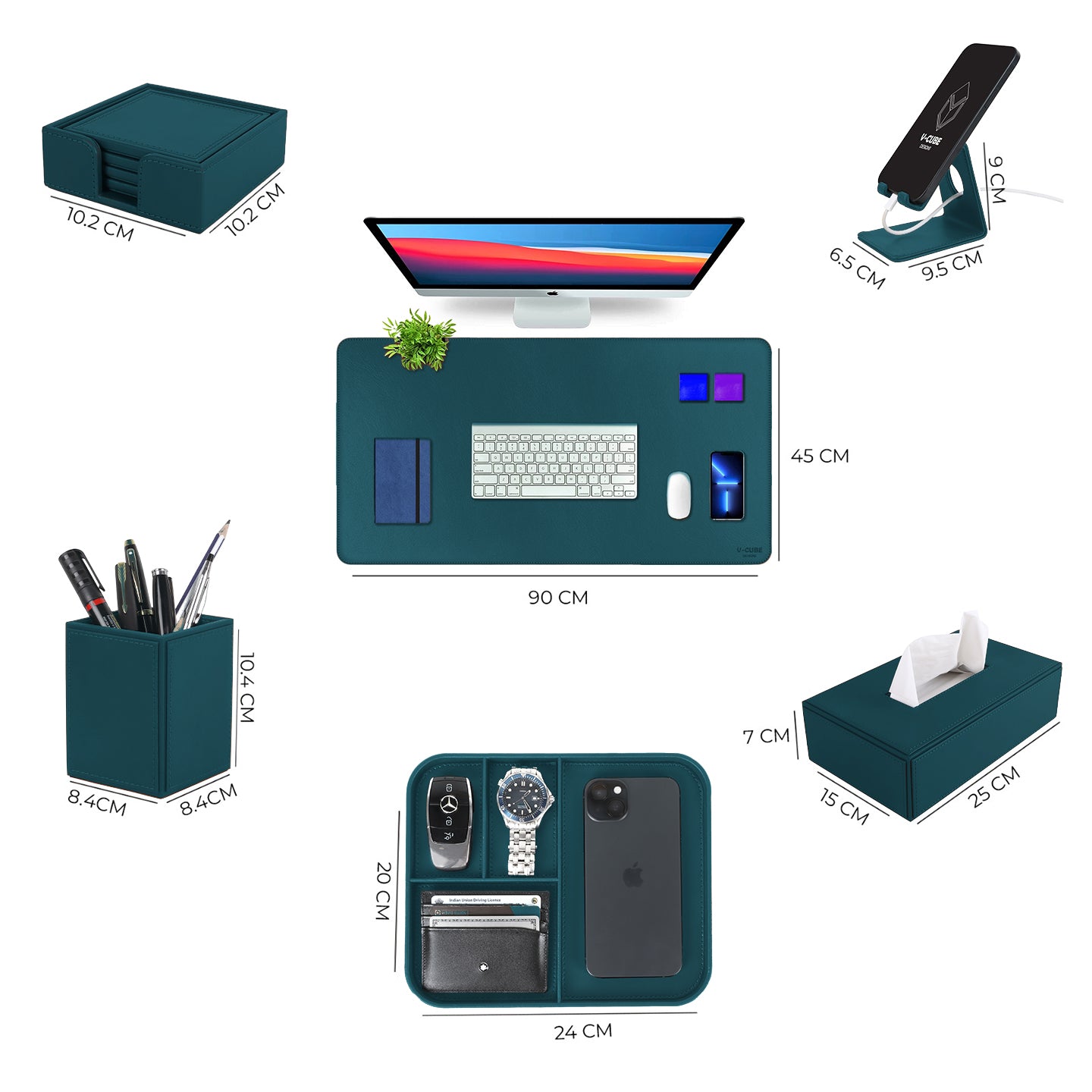 V-CUBE Designs Premium Vegan Leather OFFICE / HOME EXECUTIVE SET OF 6 Deep Teal