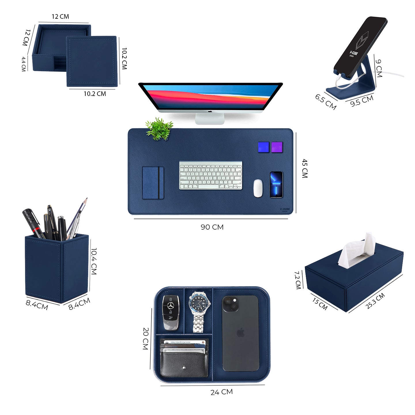V-CUBE Designs Premium Vegan Leather OFFICE / HOME EXECUTIVE SET OF 6 Navy Blue