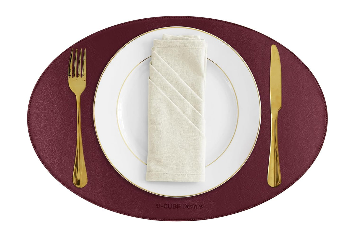 V-CUBE Designs Premium Vegan Leather Dining Table Placemats Set of 4 - Maroon