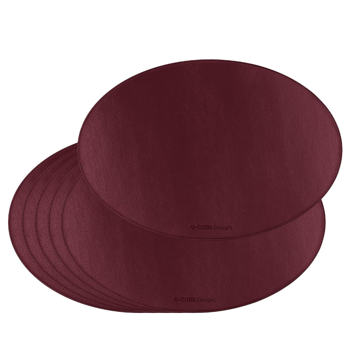 V-CUBE Designs Premium Vegan Leather Dining Table Placemats Set of 6 - Maroon
