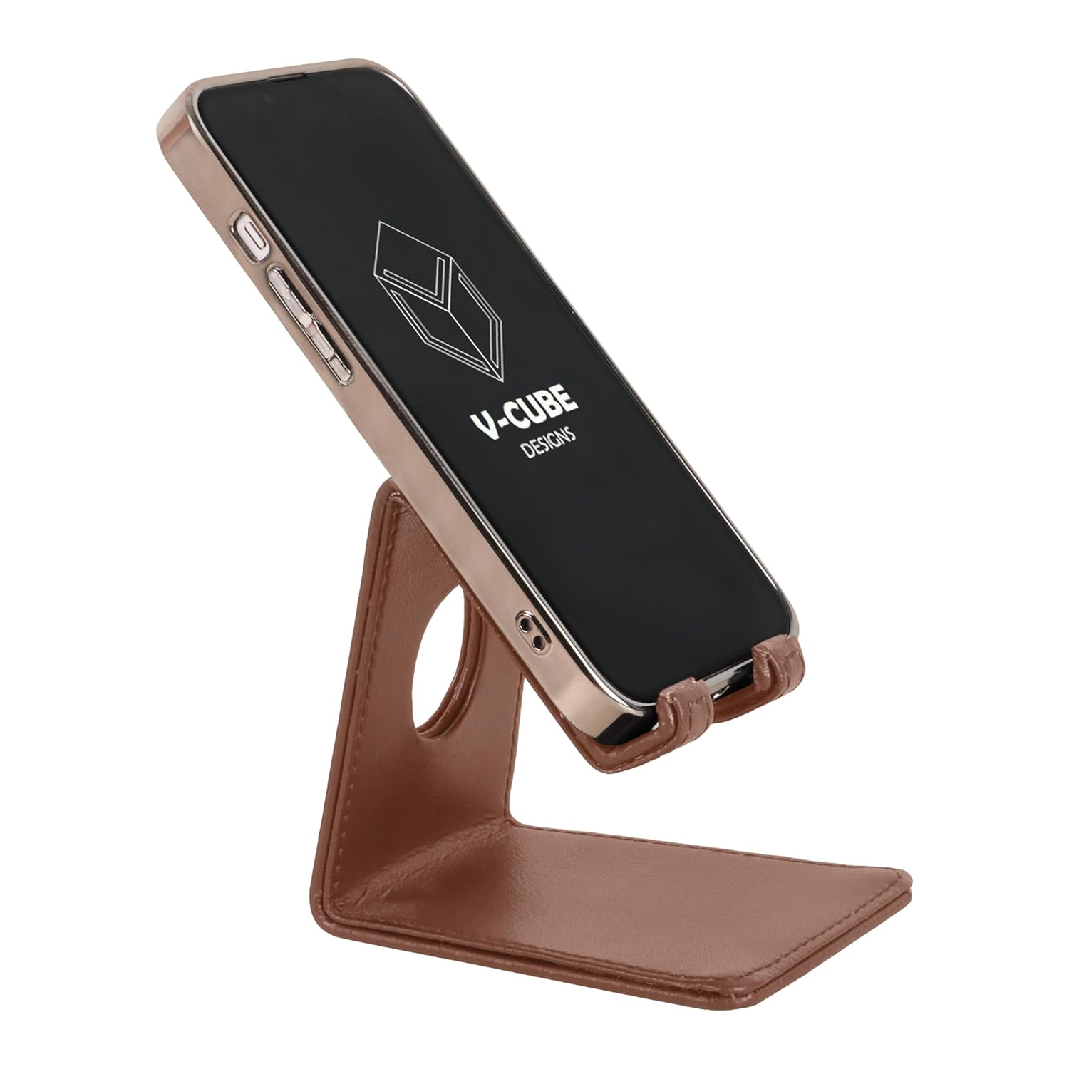 V-CUBE DESIGNS Premium Vegan Leather Mobile Holder Tan