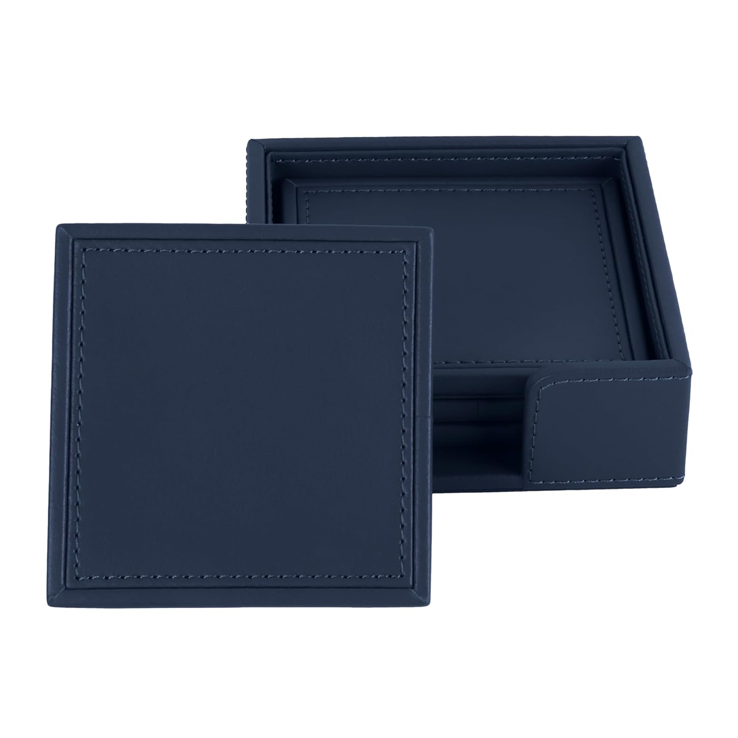 V-CUBE DESIGNS Premium Vegan Leather Coasters Navy Blue