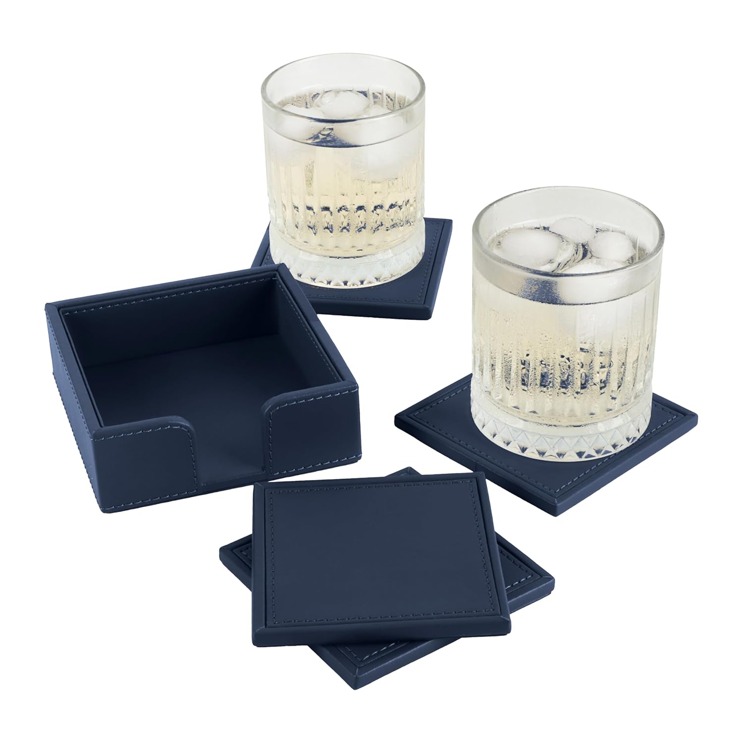 V-CUBE DESIGNS Premium Vegan Leather Coasters Navy Blue
