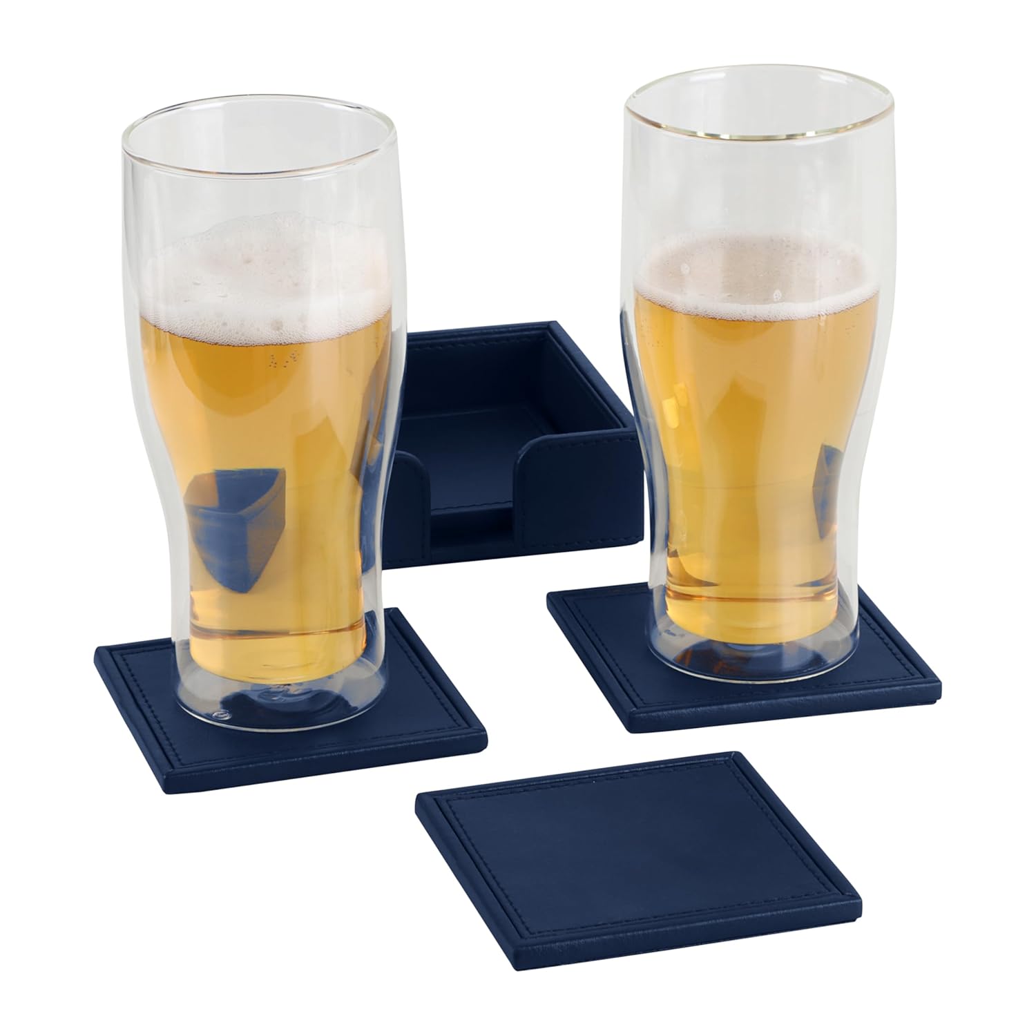 V-CUBE DESIGNS Premium Vegan Leather Coasters Navy Blue