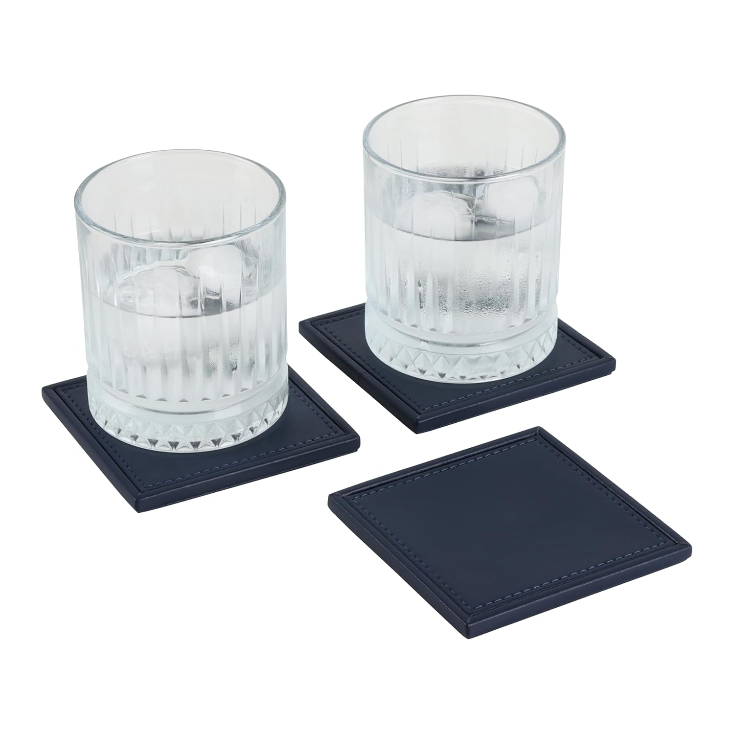 V-CUBE DESIGNS Premium Vegan Leather Coasters Navy Blue