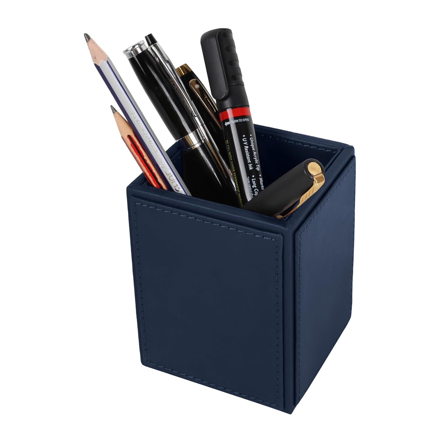 V-CUBE DESIGNS Premium Vegan Leather Pen Holder Navy Blue