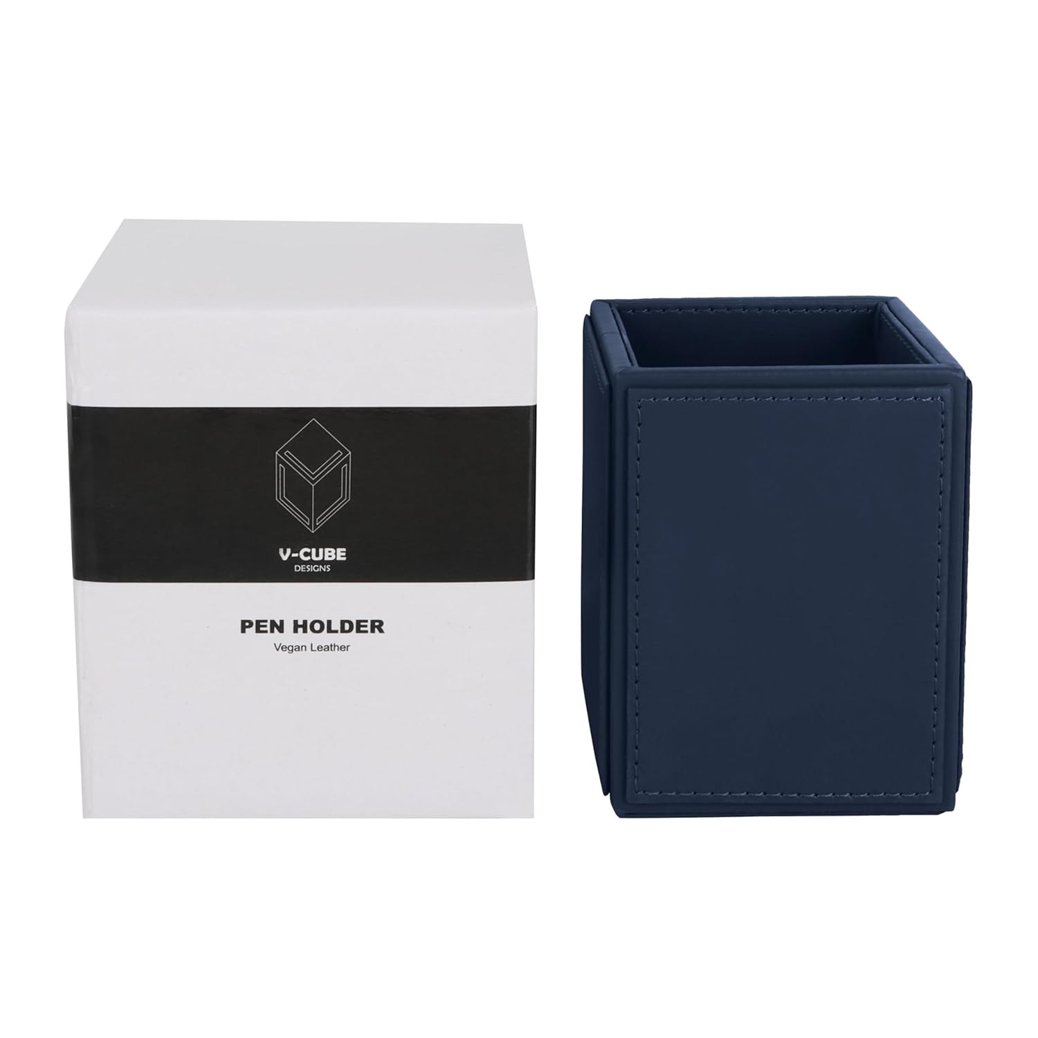 V-CUBE DESIGNS Premium Vegan Leather Pen Holder Navy Blue