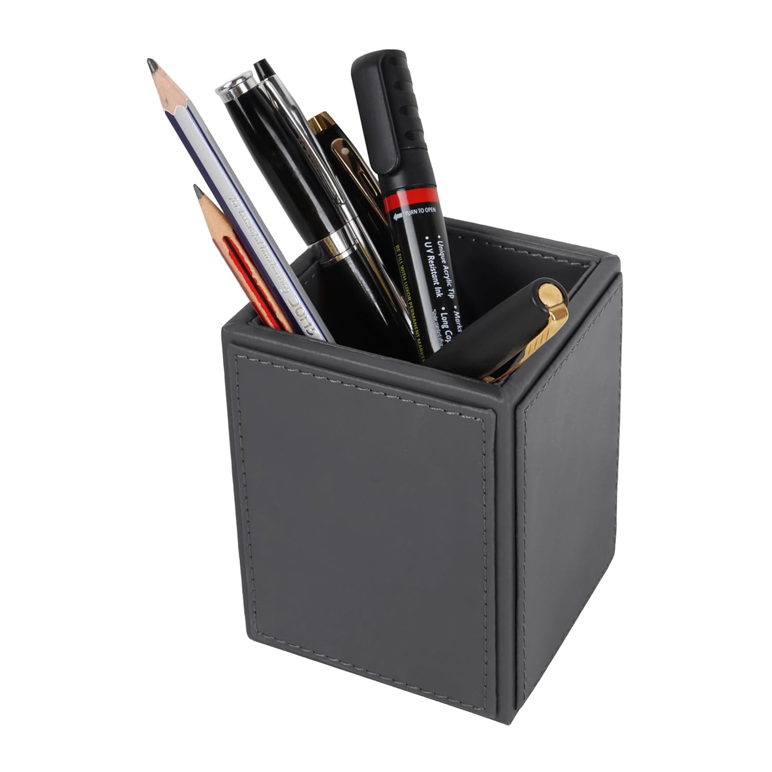 V-CUBE DESIGNS Premium Vegan Leather Pen Holder Grey