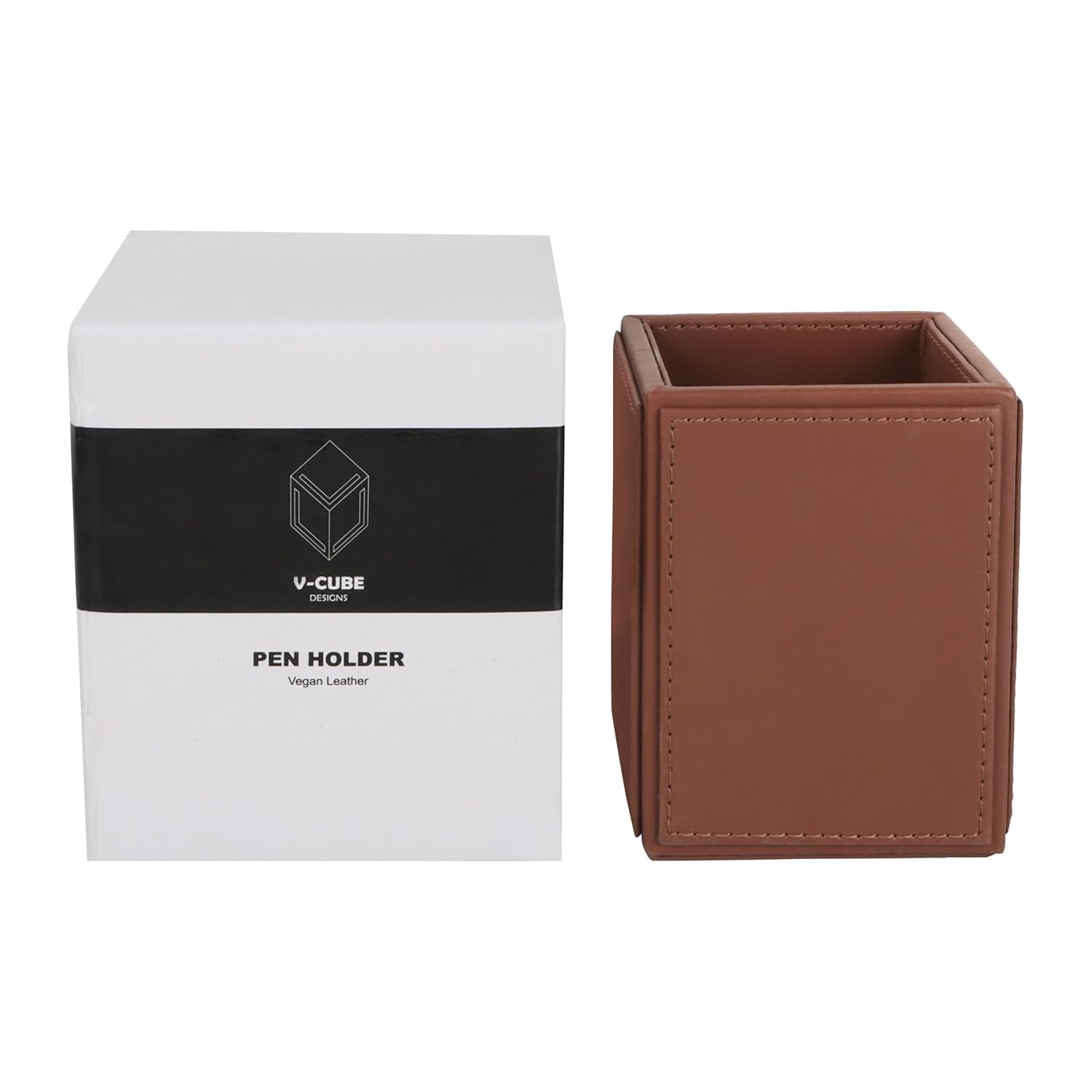 V-CUBE DESIGNS Premium Vegan Leather Pen Holder Tan
