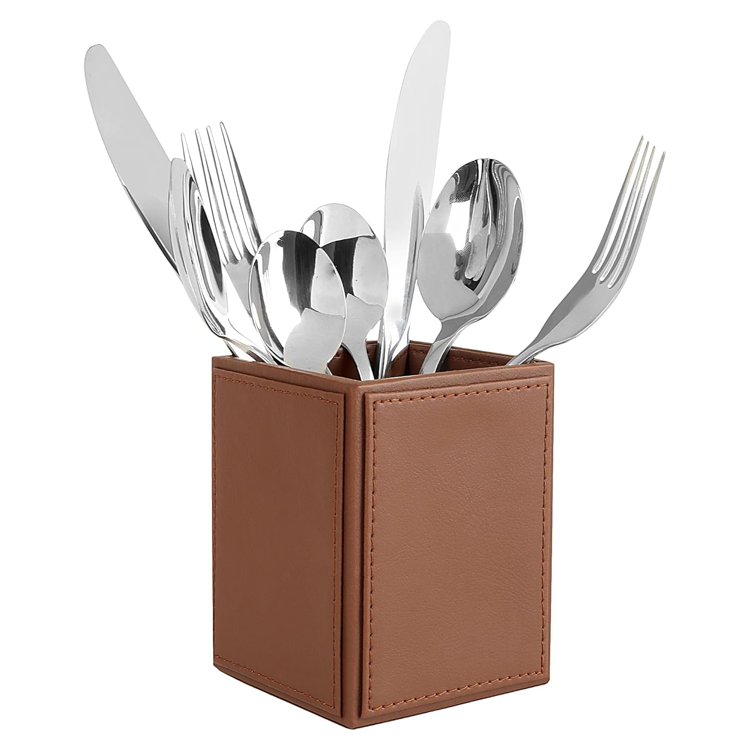 V-CUBE DESIGNS Premium Vegan Leather Cutlery Holder Tan