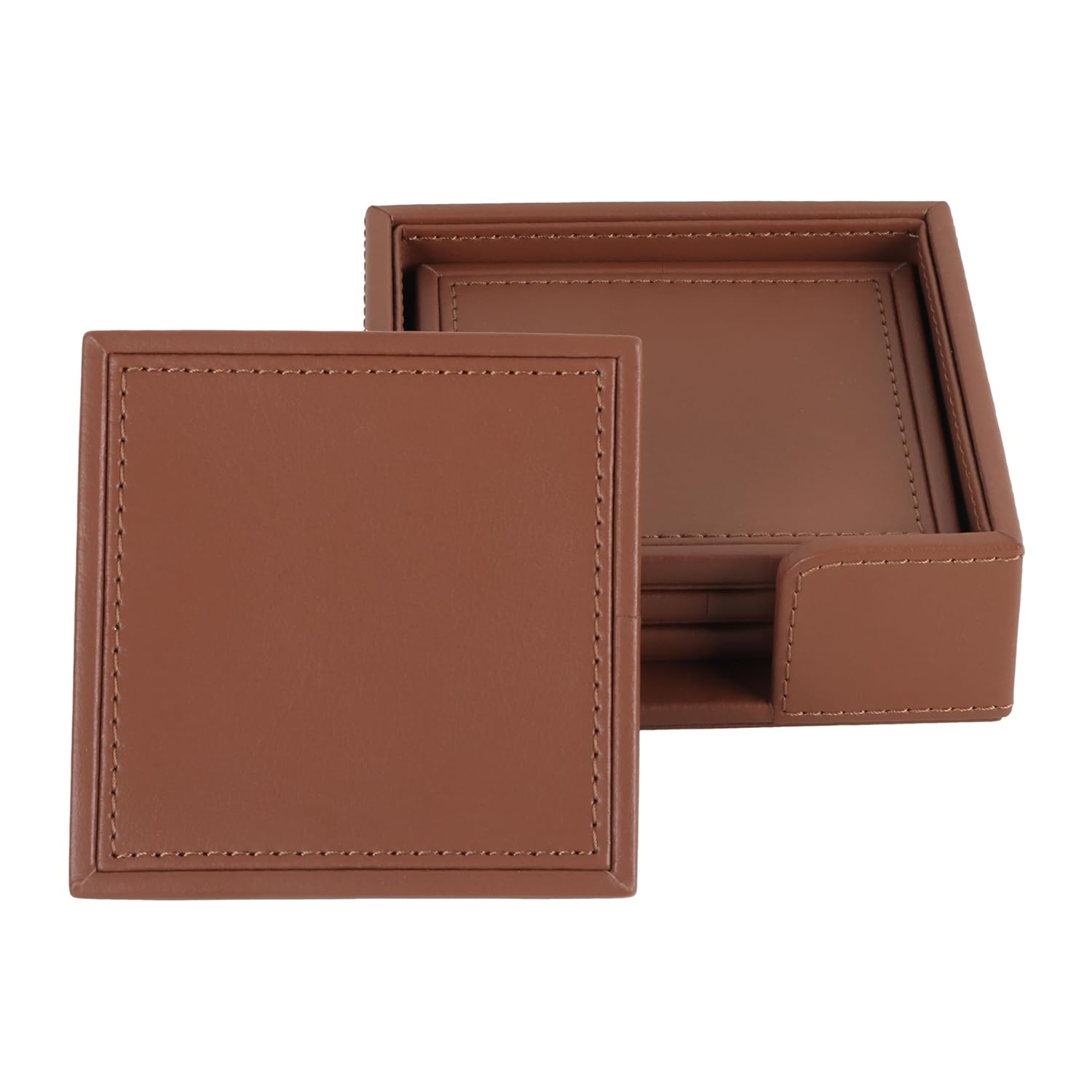 V-CUBE DESIGNS Premium Vegan Leather Coasters Tan