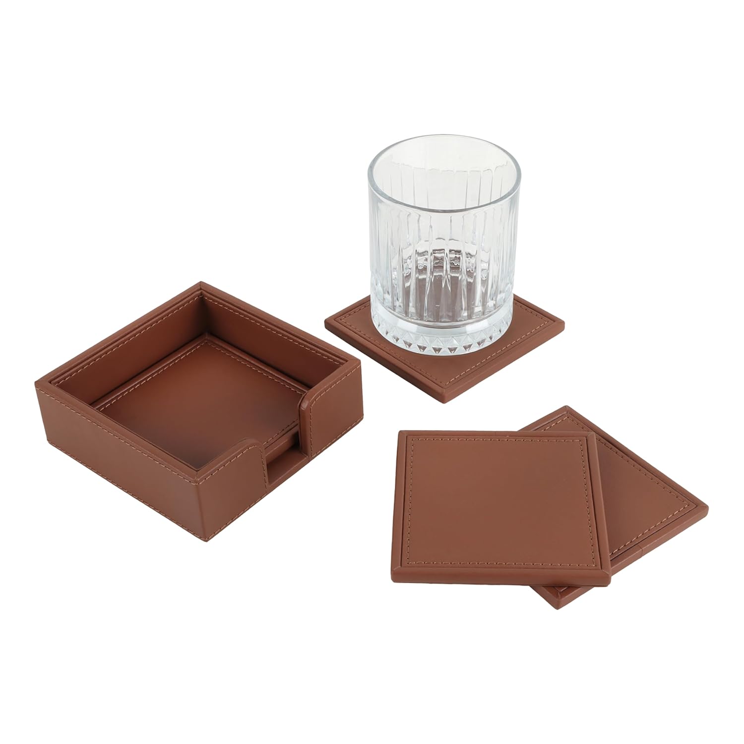 V-CUBE DESIGNS Premium Vegan Leather Coasters Tan