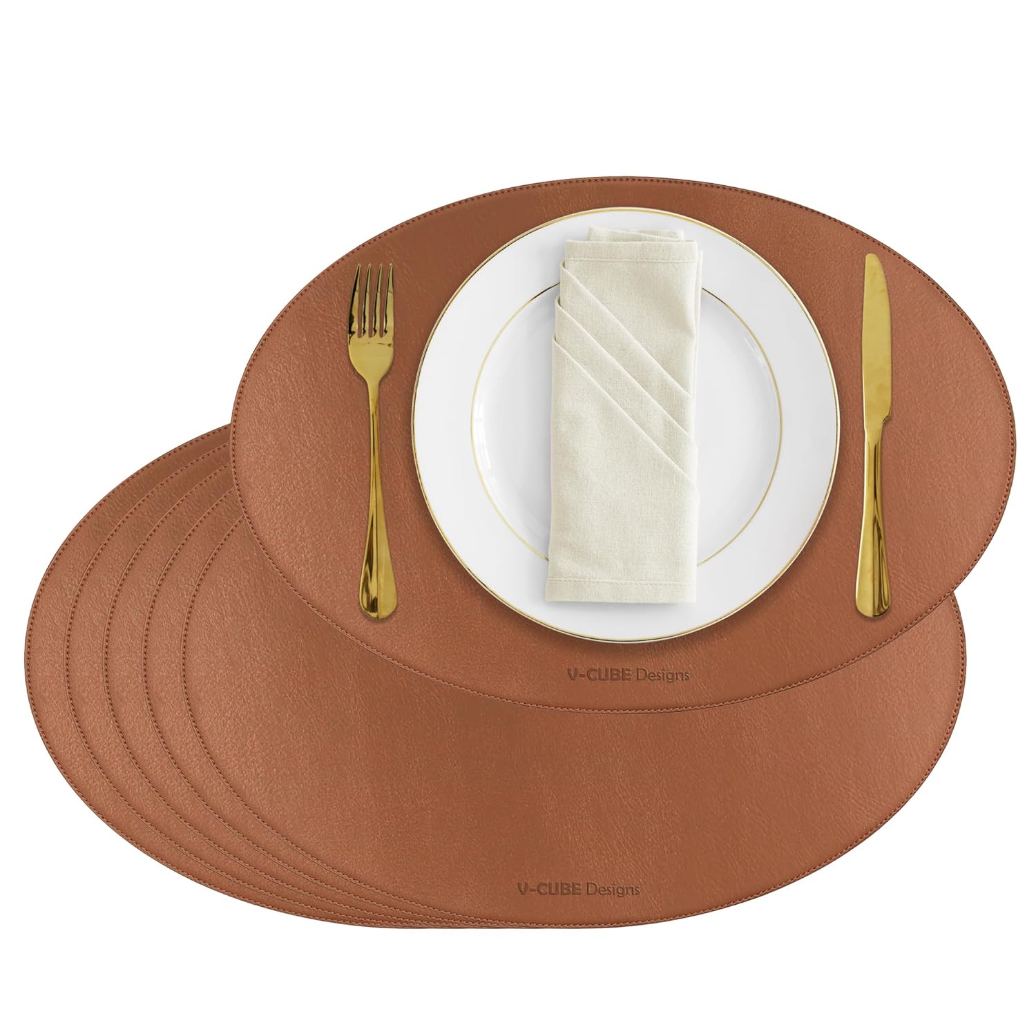 V-CUBE Designs Premium Vegan Leather Dining Table Placemats Set of 6 - Tan