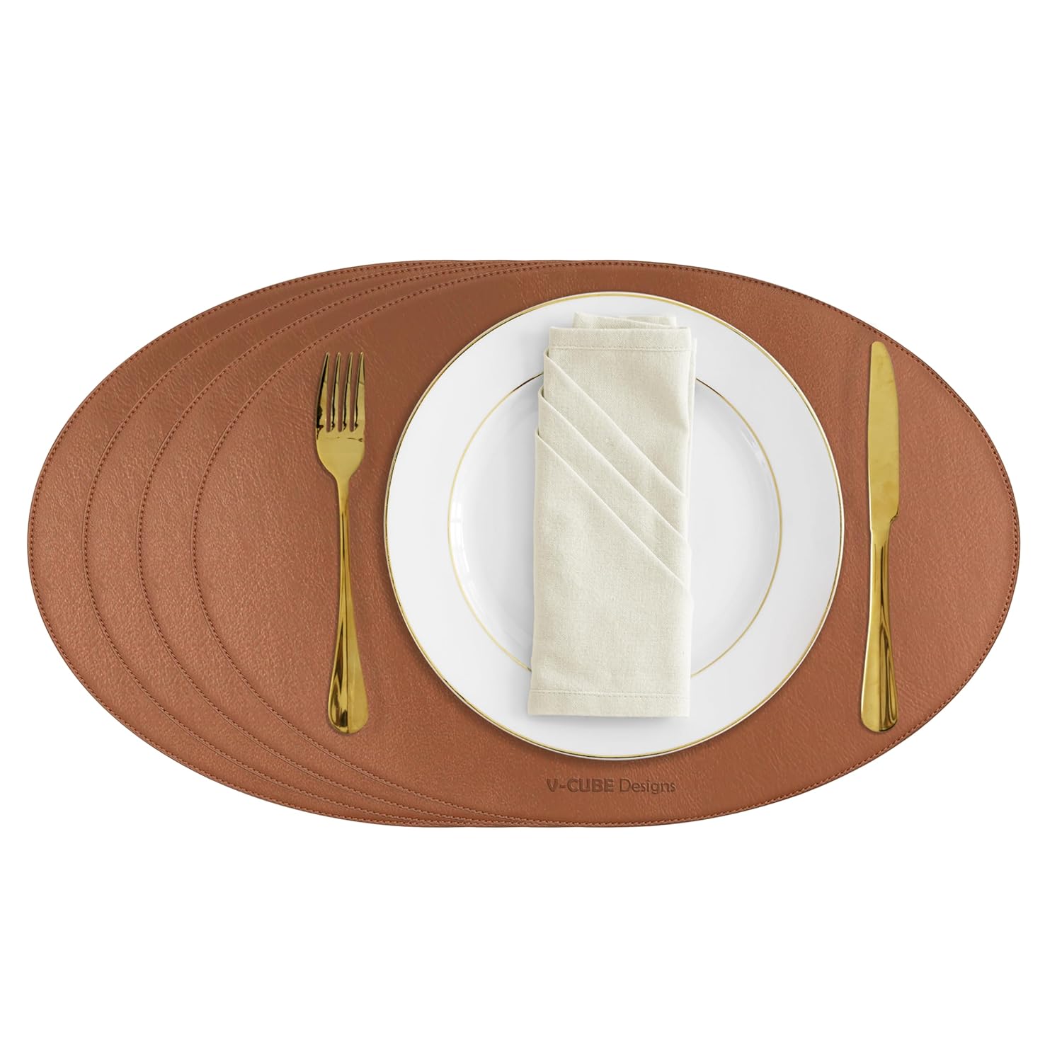 V-CUBE Designs Premium Vegan Leather Dining Table Placemats Set of 4 - Tan