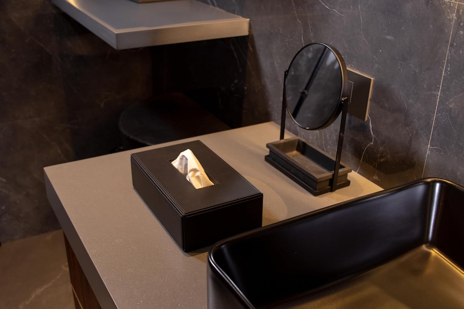 V-CUBE DESIGNS Premium Vegan Leather Tissue Holder Black