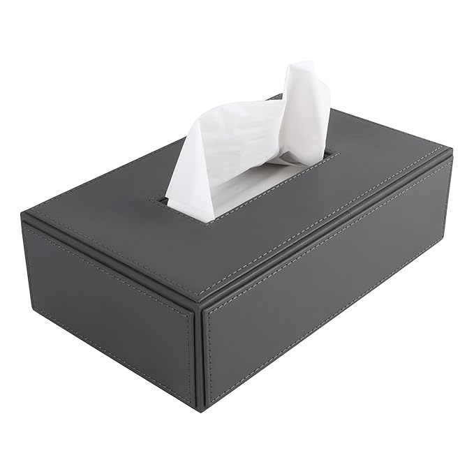 V-CUBE DESIGNS Premium Vegan Leather Tissue Holder Grey