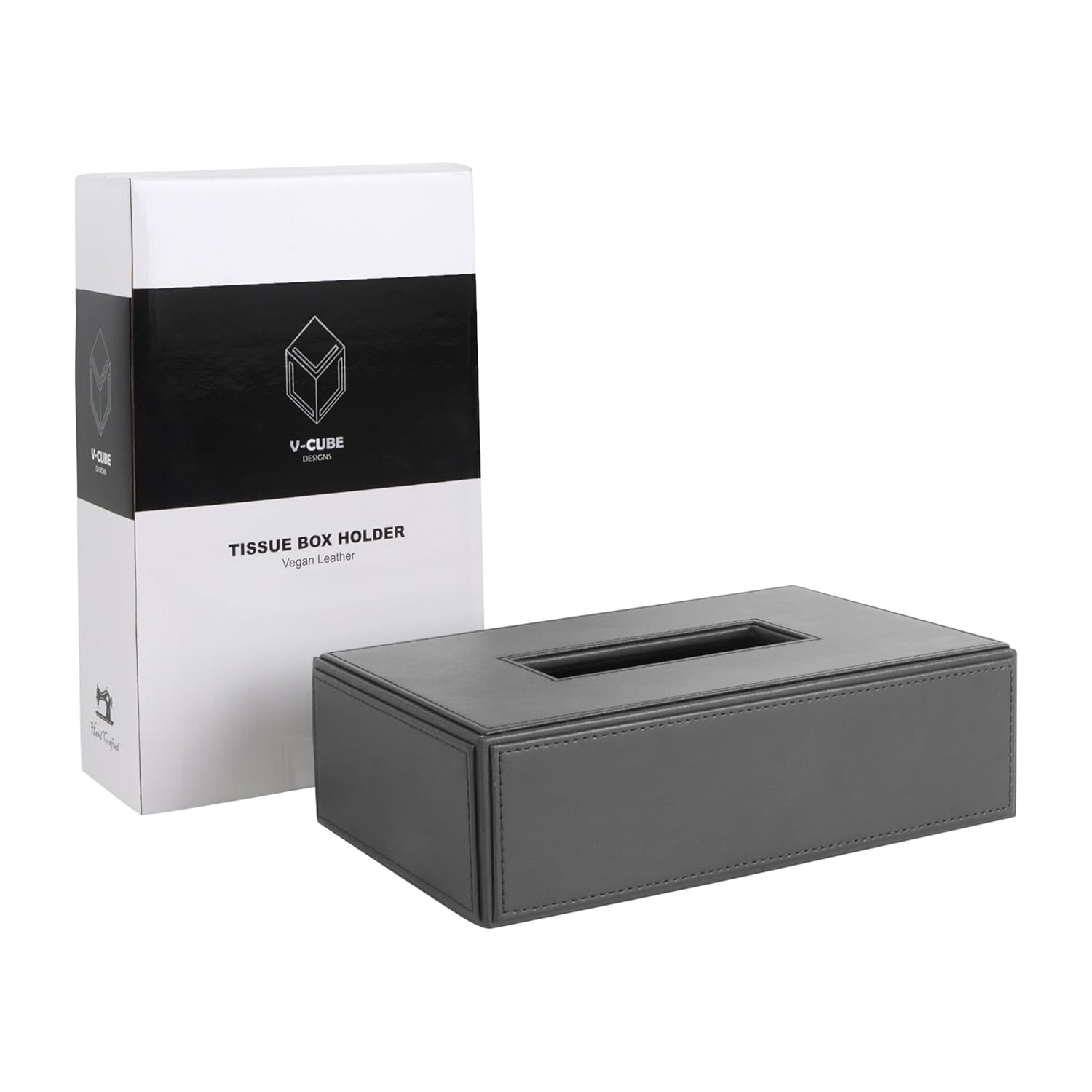 V-CUBE DESIGNS Premium Vegan Leather Tissue Holder Grey
