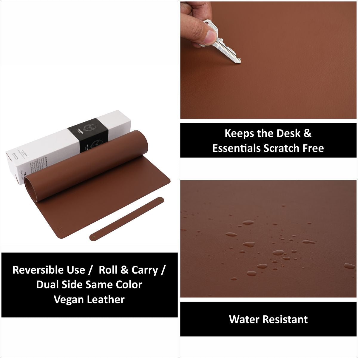 V-CUBE Designs Premium Vegan Leather Desk Mat 2.4MM Tan