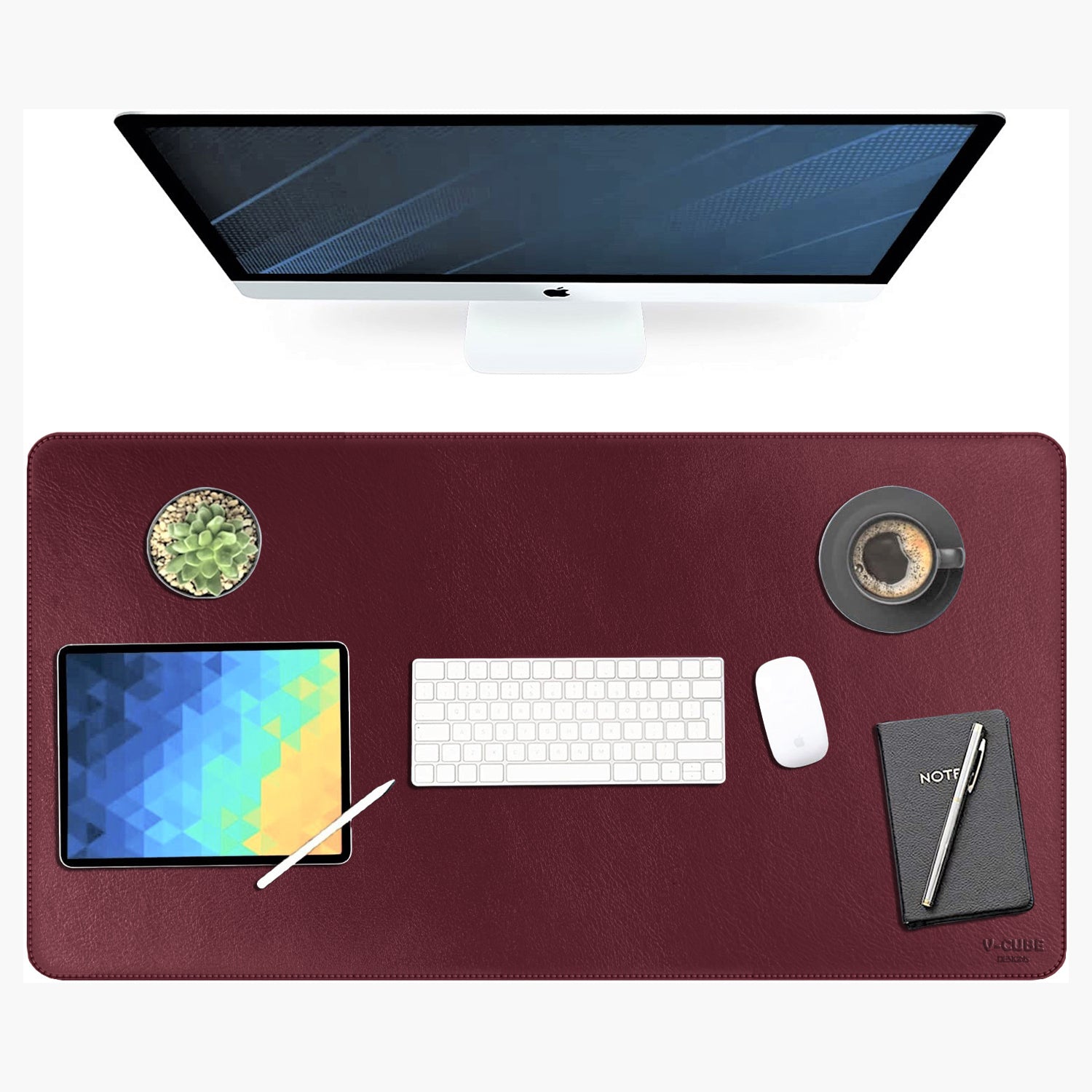 V-CUBE Designs Premium Vegan Leather Desk Mat 2.4MM Athletic Maroon