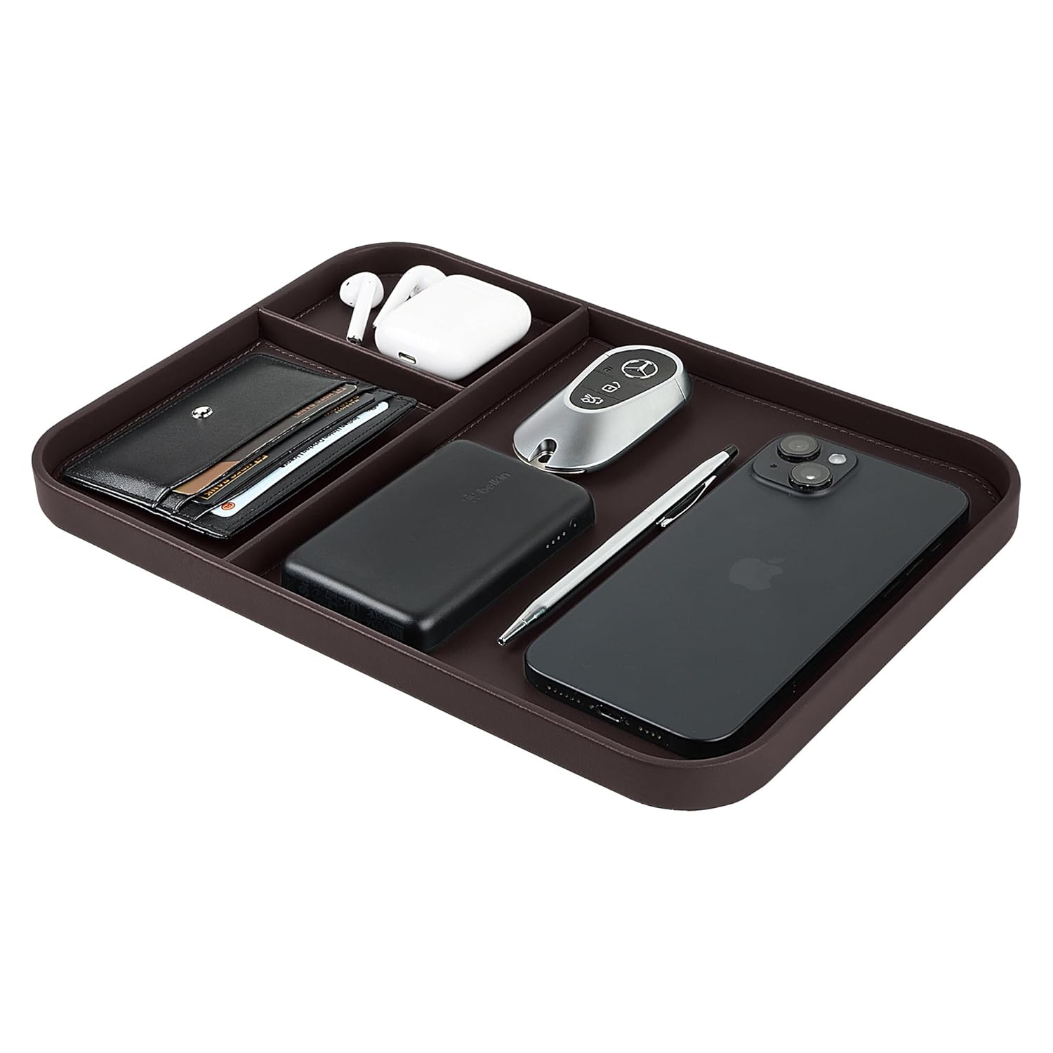 V-CUBE DESIGNS PREMIUM VEGAN LEATHER VALET TRAY (30X20.5 cm) - BROWN