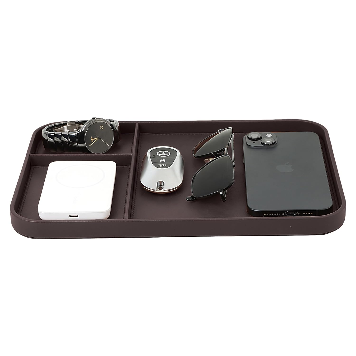 V-CUBE DESIGNS PREMIUM VEGAN LEATHER VALET TRAY (30X20.5 cm) - BROWN
