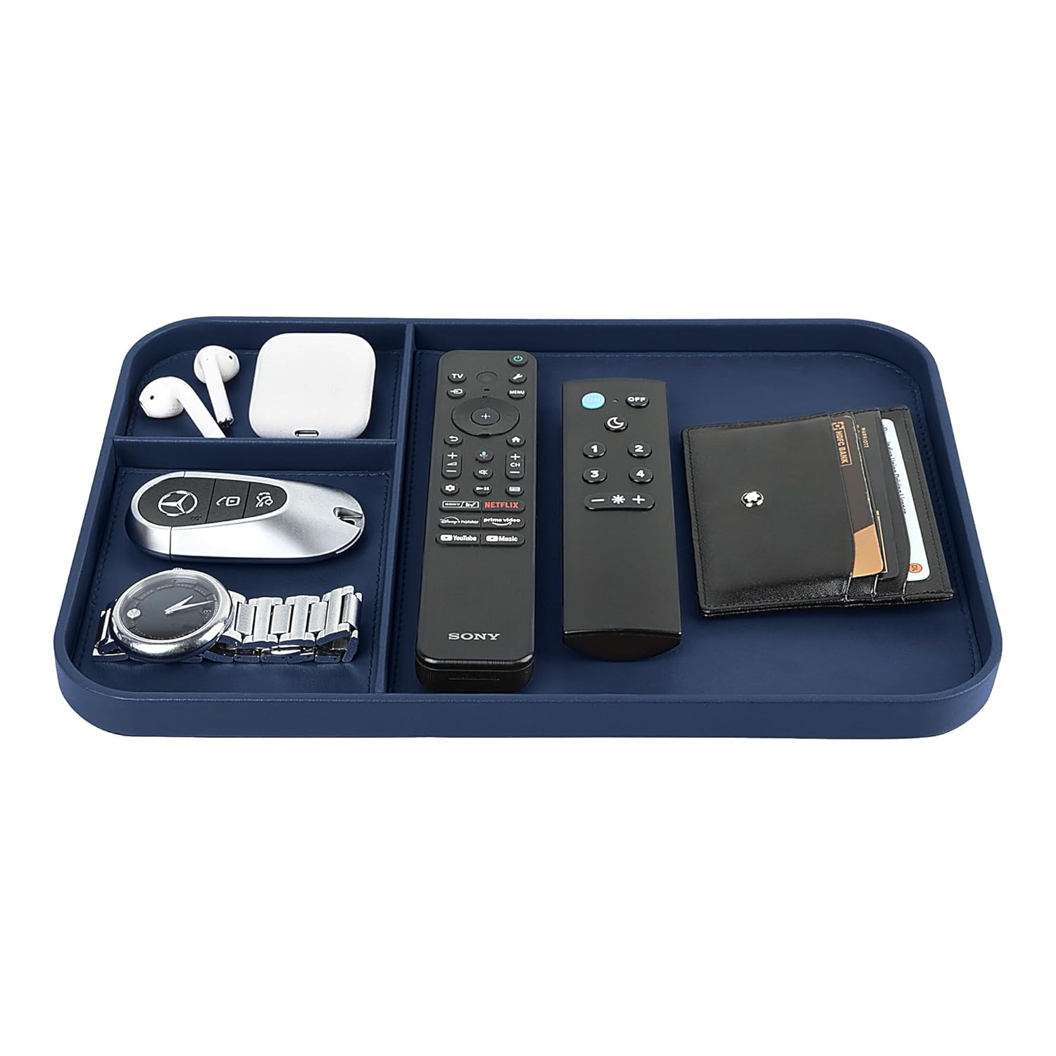 V-CUBE DESIGNS PREMIUM VEGAN LEATHER VALET TRAY (30X20.5 cm) - NAVY BLUE