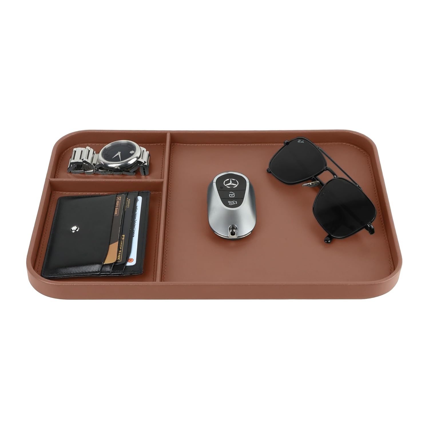 V-CUBE DESIGNS PREMIUM VEGAN LEATHER VALET TRAY (30X20.5 cm) - TAN