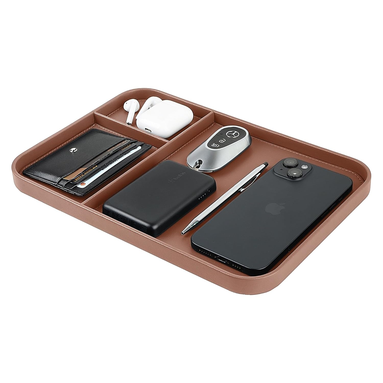 V-CUBE DESIGNS PREMIUM VEGAN LEATHER VALET TRAY (30X20.5 cm) - TAN