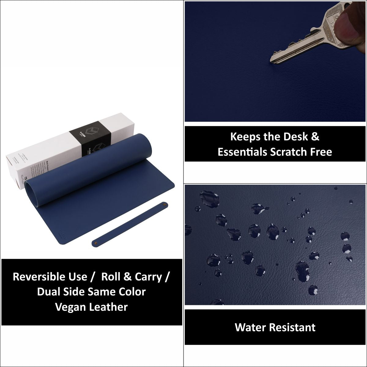 V-CUBE Designs Premium Vegan Leather Desk Mat 2.4MM Navy Blue