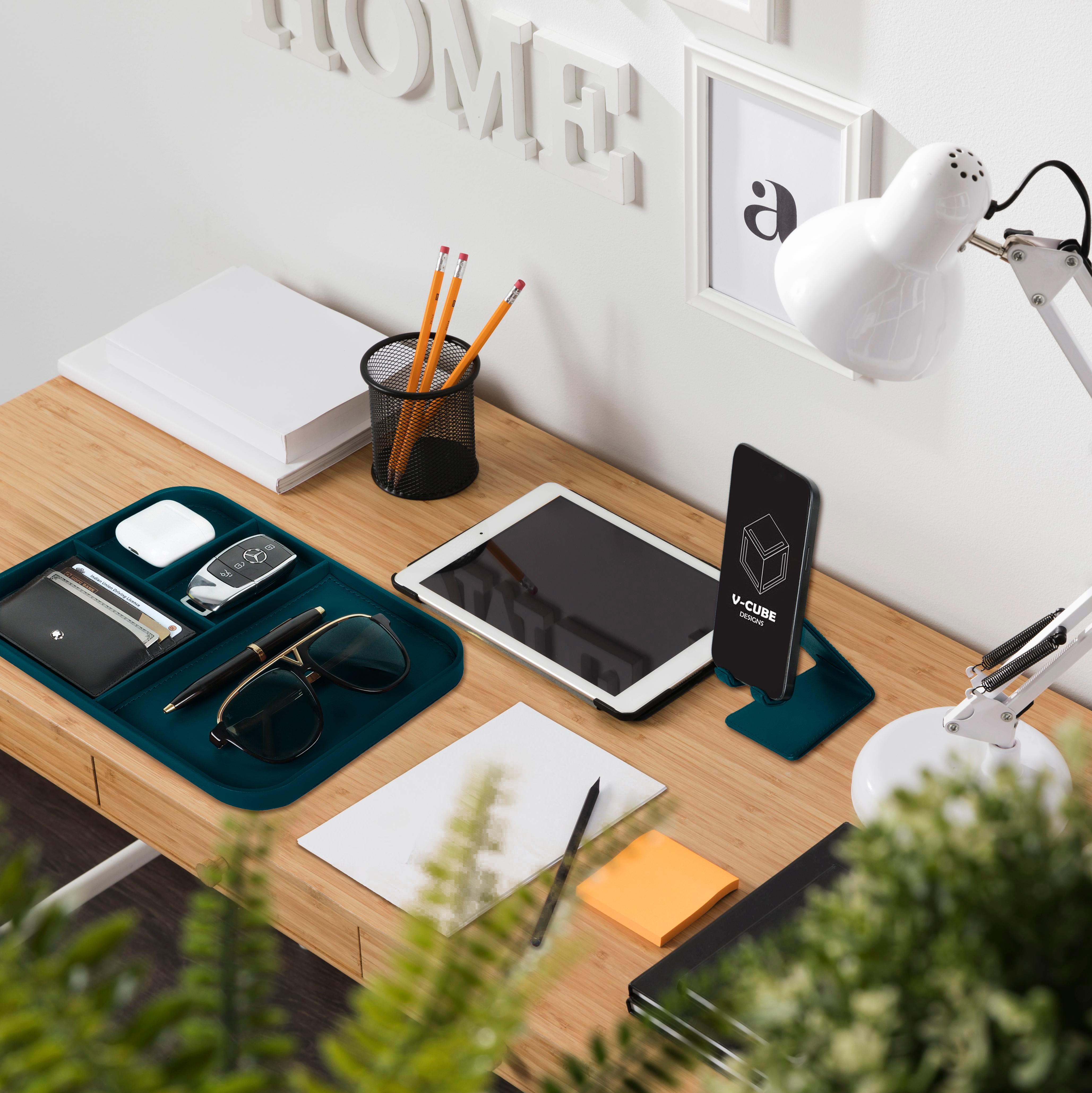 V-CUBE Designs Premium Vegan Leather Valet Tray (20x24 CM) - Teal