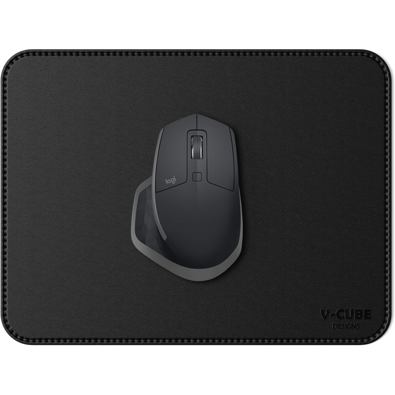 A high quality premium vegan leather mouse pad with a thick padded design on a wooden desk.