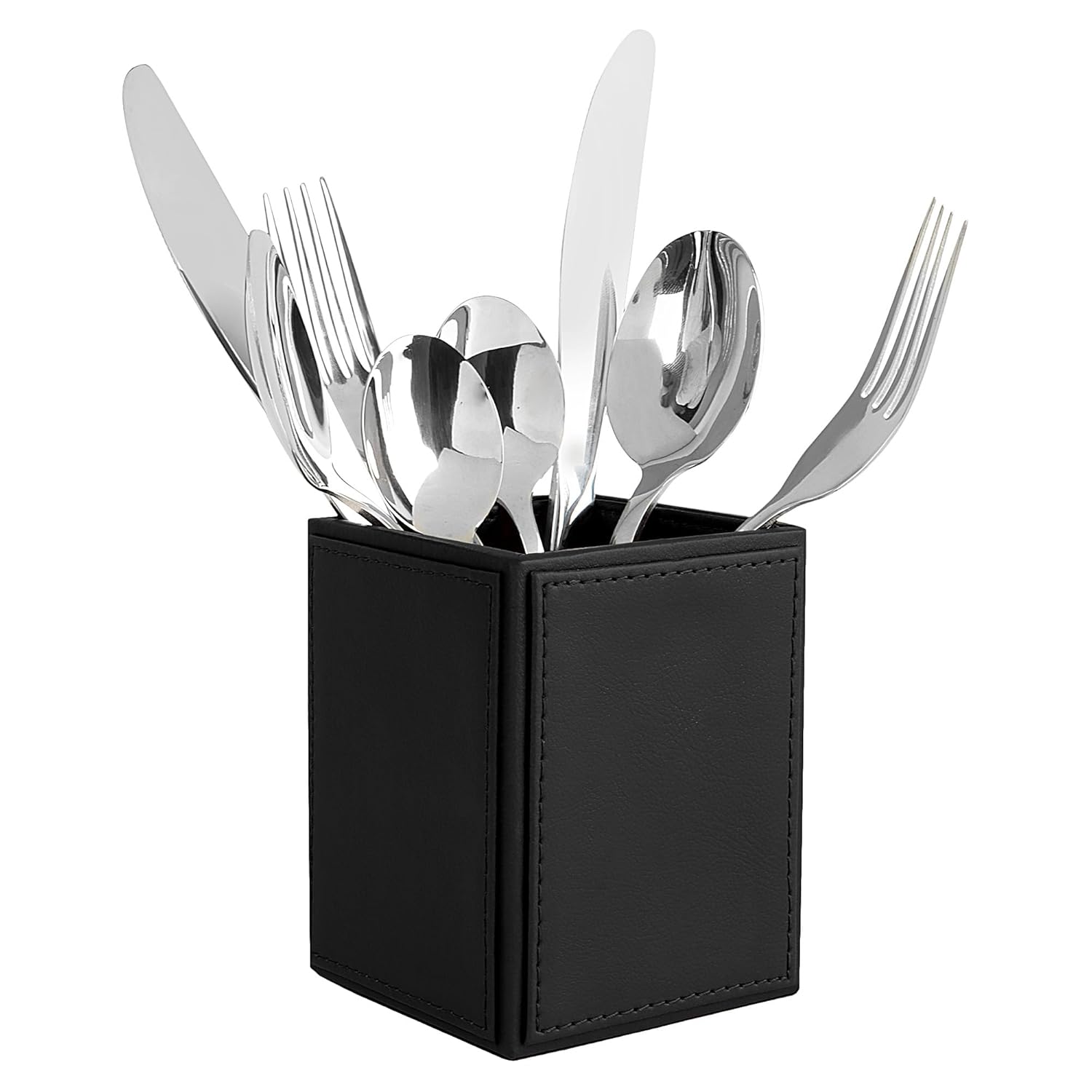 V-CUBE DESIGNS Premium Vegan Leather Cutlery Holder Black