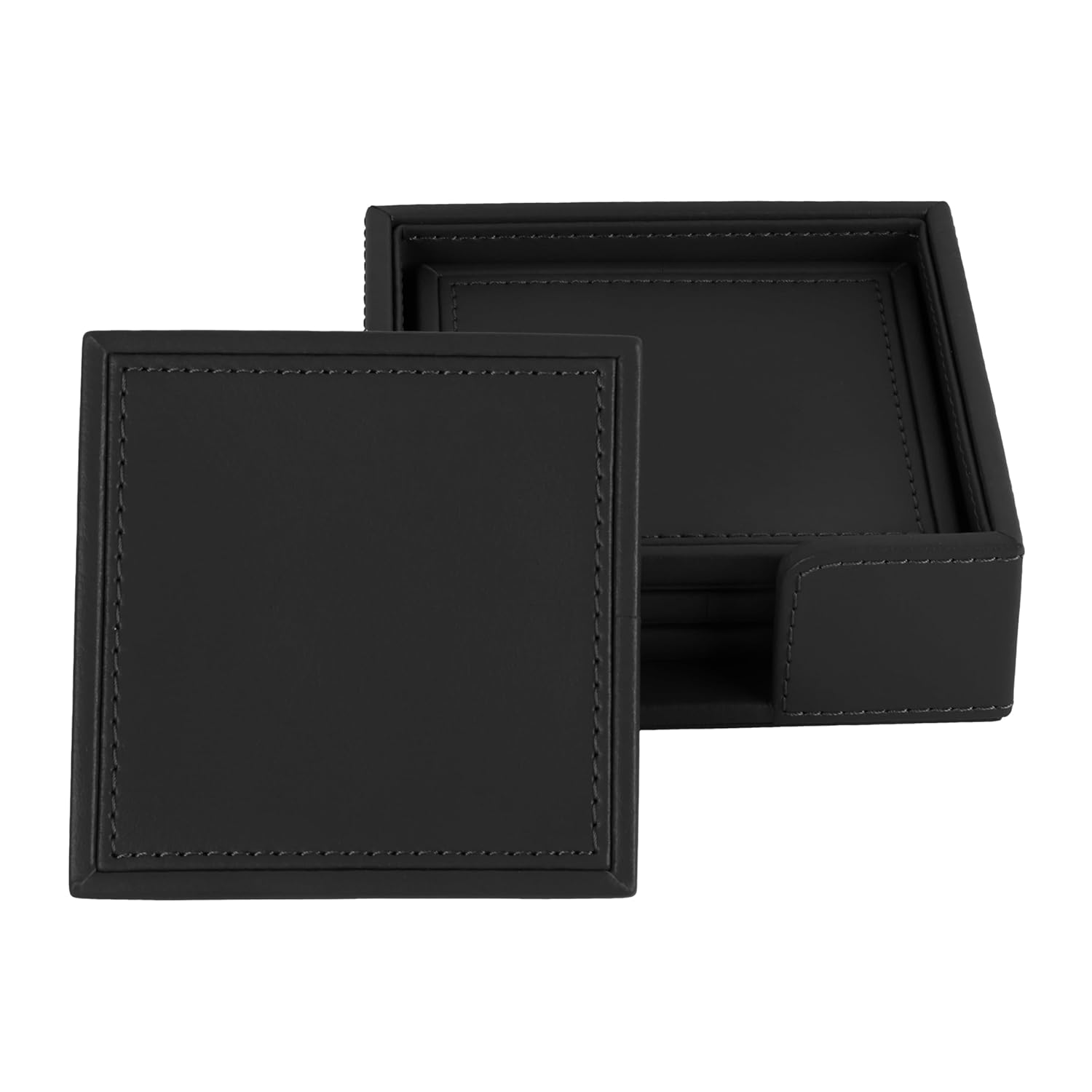 V-CUBE DESIGNS Premium Vegan Leather Coasters Black