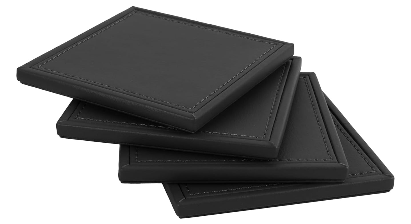 V-CUBE DESIGNS Premium Vegan Leather Coasters Black