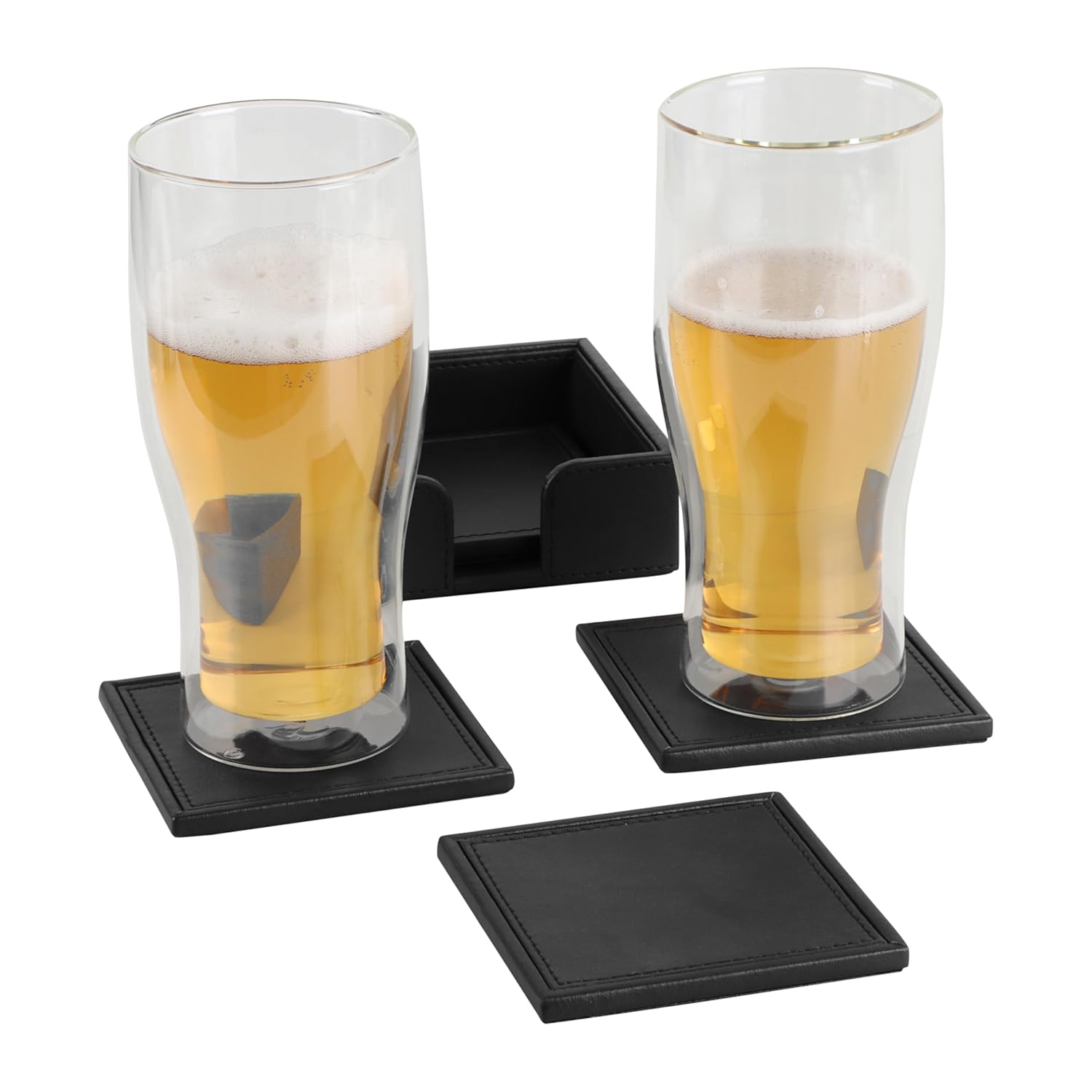 V-CUBE DESIGNS Premium Vegan Leather Coasters Black