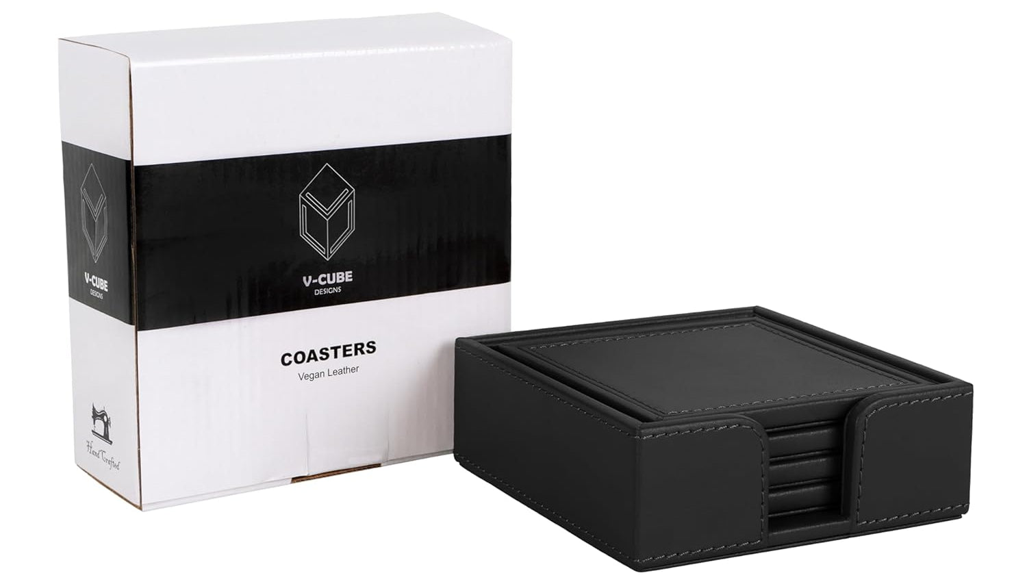 V-CUBE DESIGNS Premium Vegan Leather Coasters Black