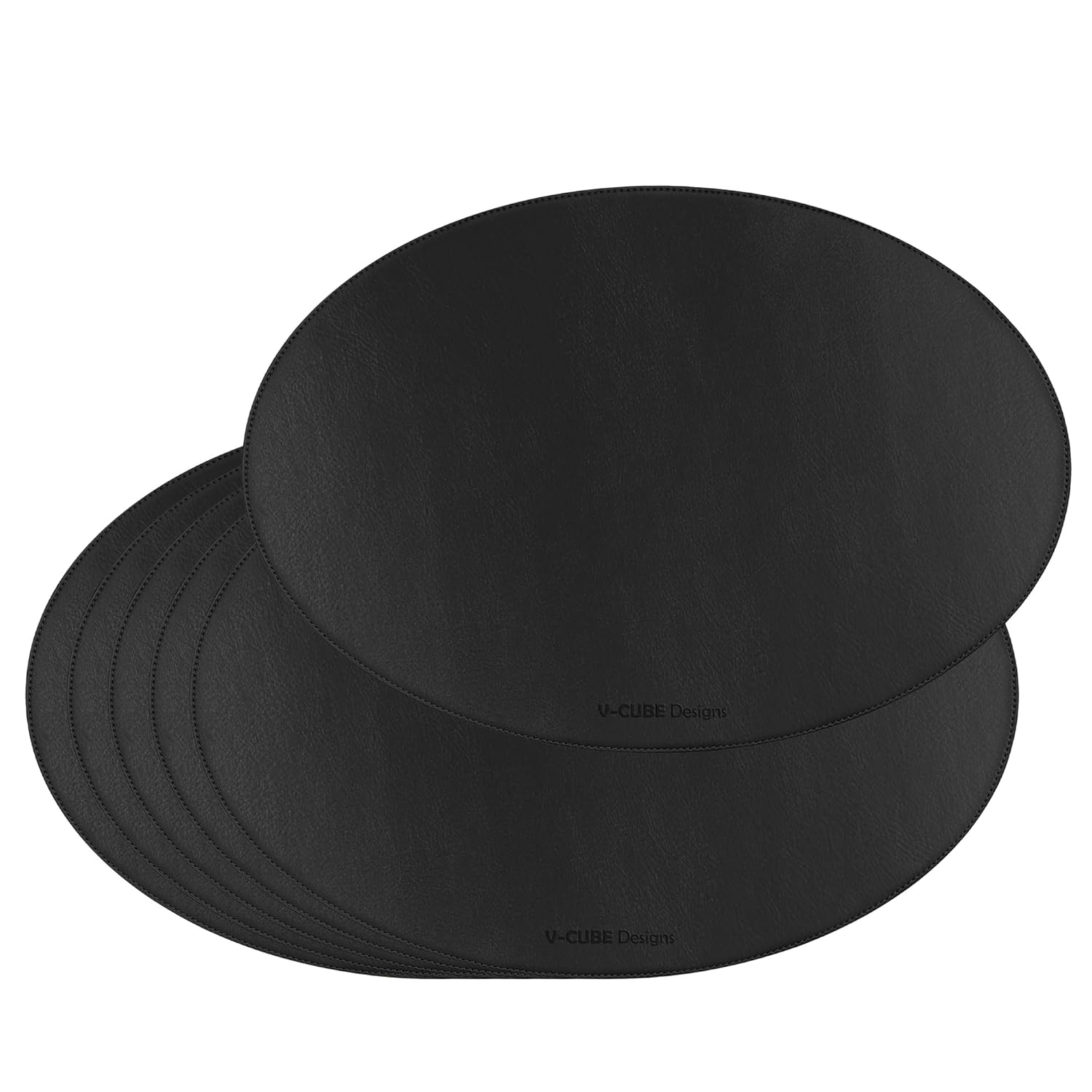 V-CUBE Designs Premium Vegan Leather Dining Table Placemats Set of 6 - Black