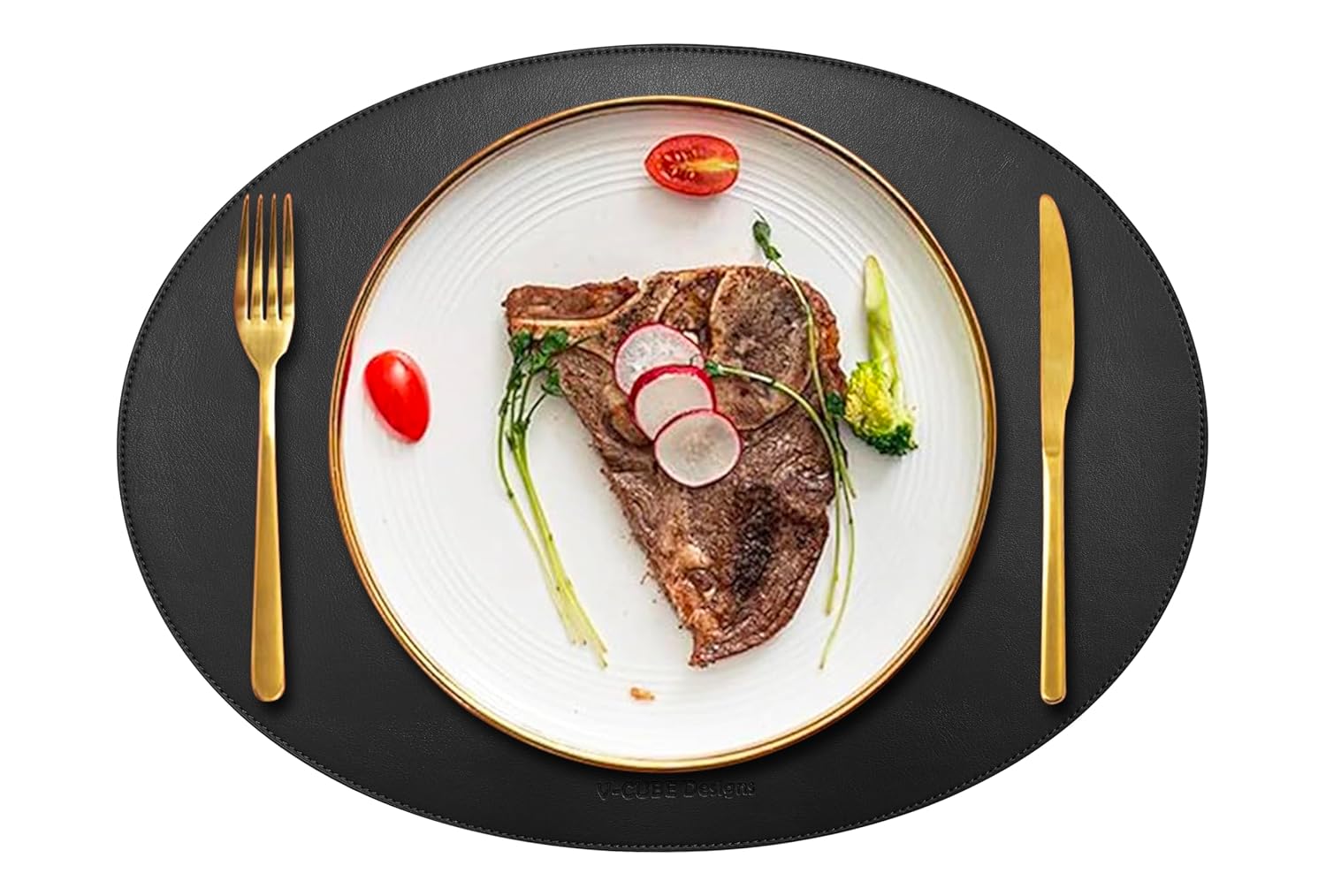 V-CUBE Designs Premium Vegan Leather Dining Table Placemats Set of 4 - Black