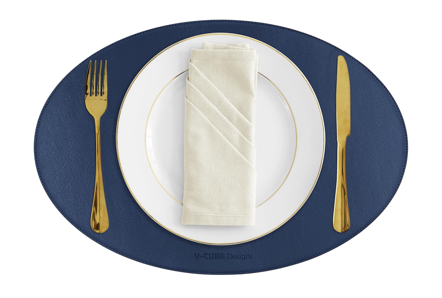 V-CUBE Designs Premium Vegan Leather Dining Table Placemats Set of 4 - Navy Blue