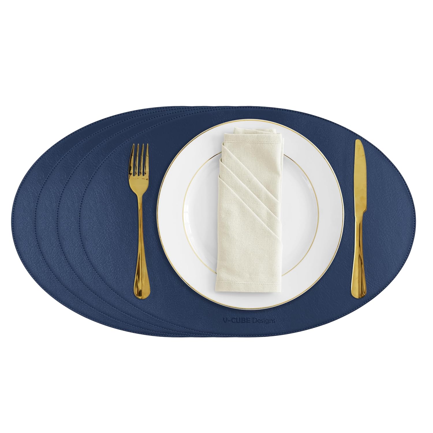 V-CUBE Designs Premium Vegan Leather Dining Table Placemats Set of 4 - Navy Blue