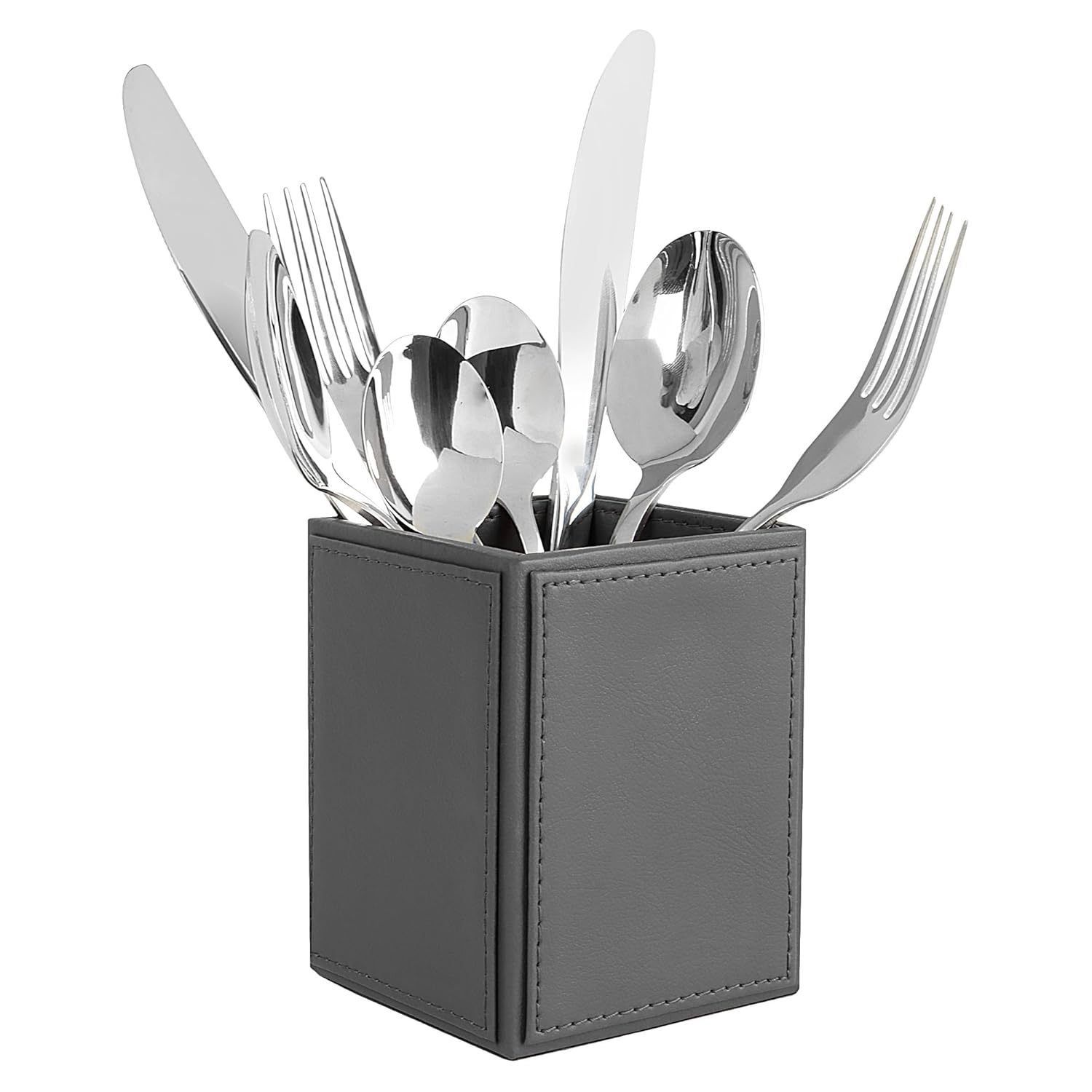 V-CUBE DESIGNS Premium Vegan Leather Cutlery Holder Grey